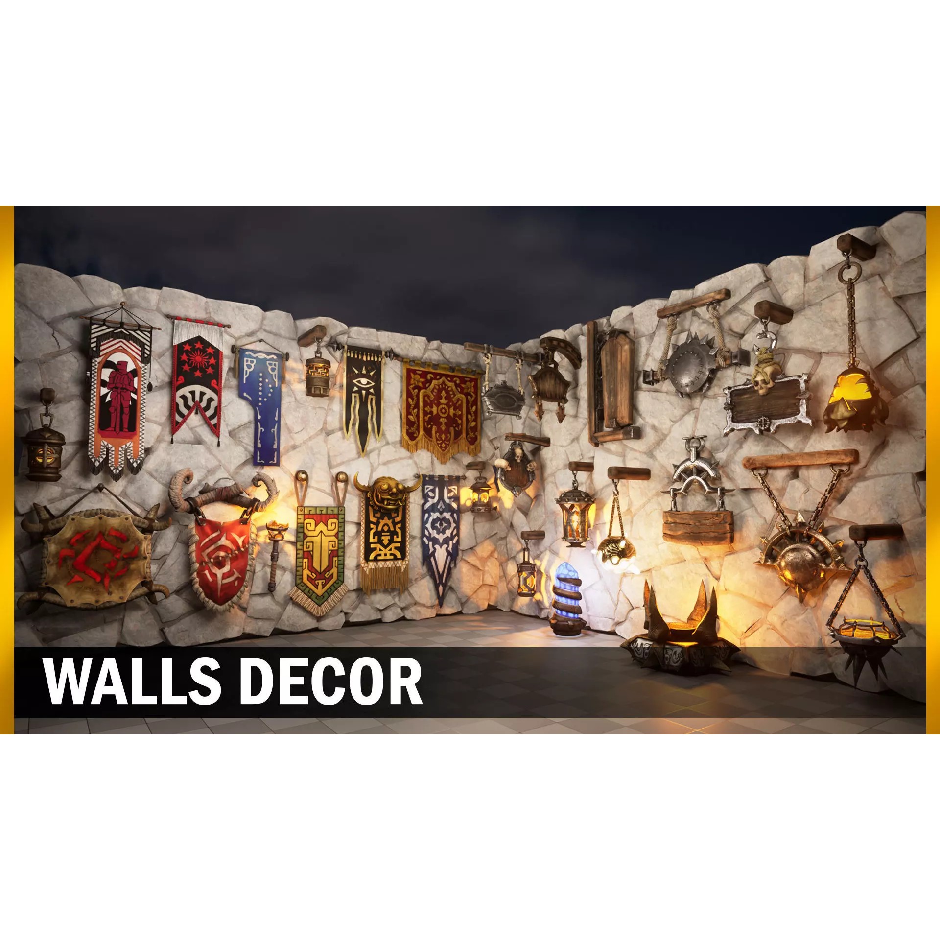 Decorative Wall 3D Model – High Poly Fantasy Decor, FBX - View 2