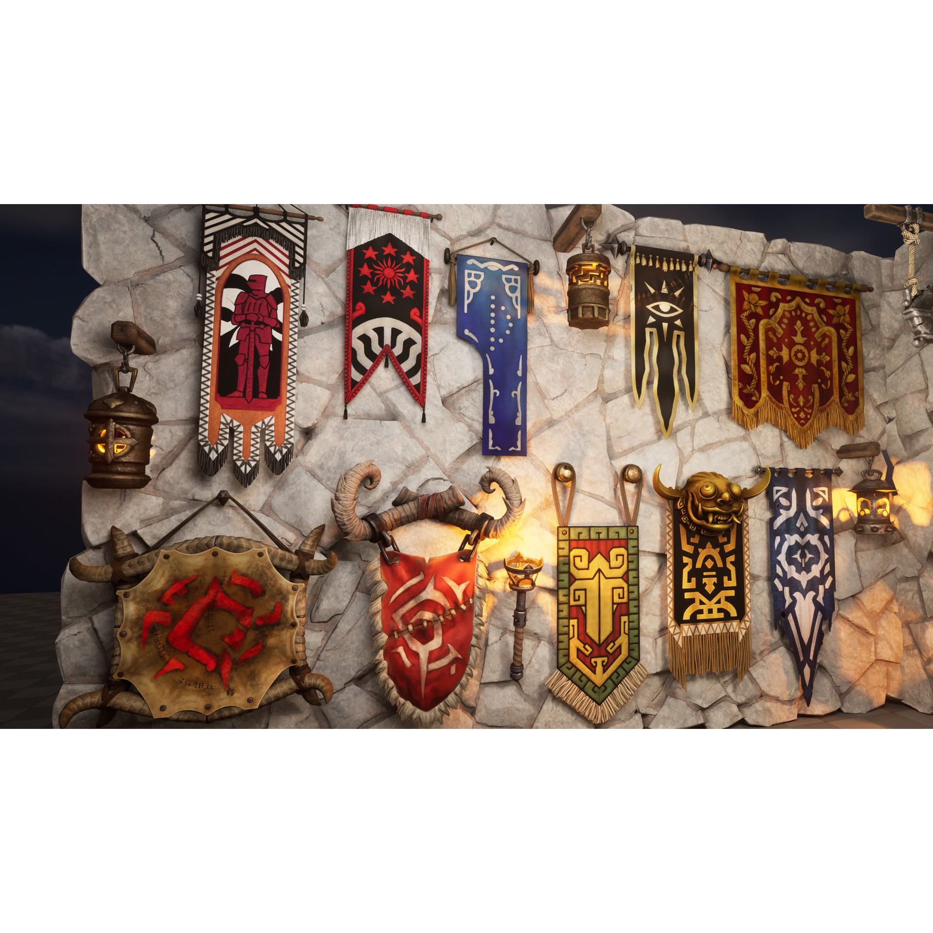 Decorative Wall 3D Model – High Poly Fantasy Decor, FBX - View 3