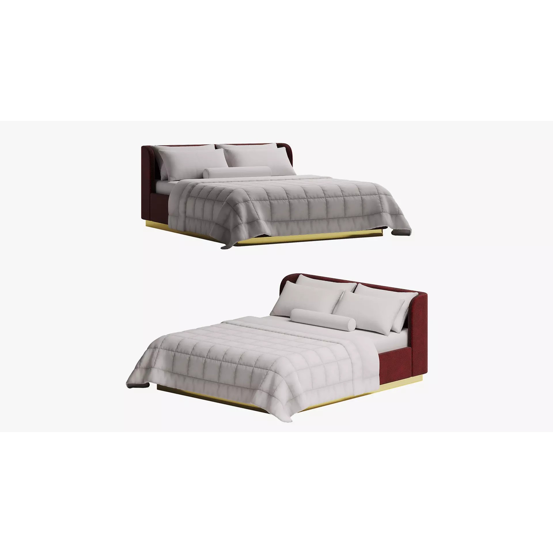 Low-Poly Red Bed 3D Model – Upholstered Furniture Asset, FBX, OBJ - View 2