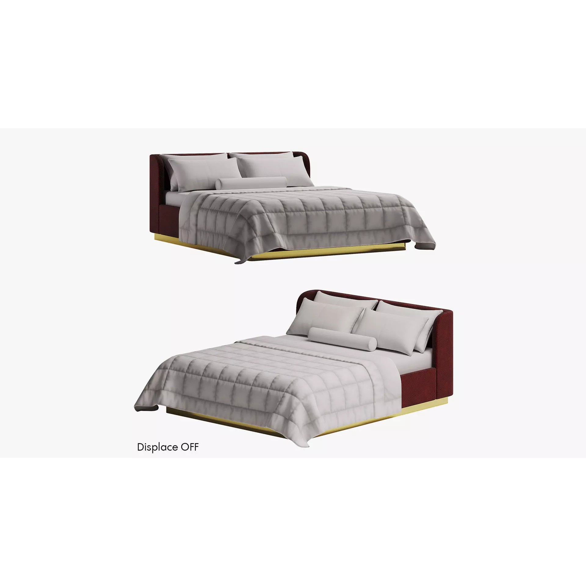 Low-Poly Red Bed 3D Model – Upholstered Furniture Asset, FBX, OBJ - View 3