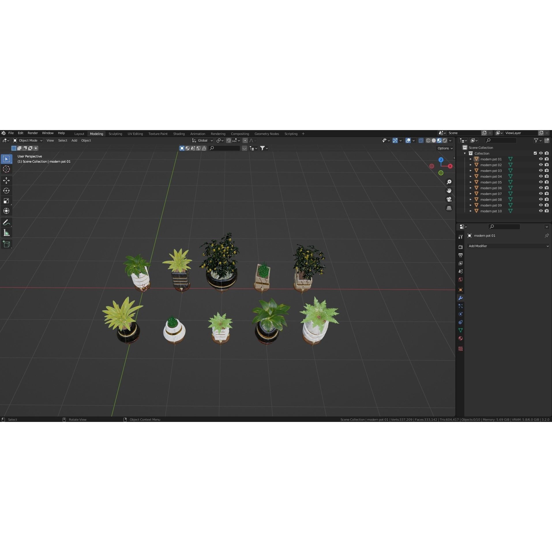 Modern Pots 3D Model – Low Poly Collection with PBR Textures, FBX, OBJ