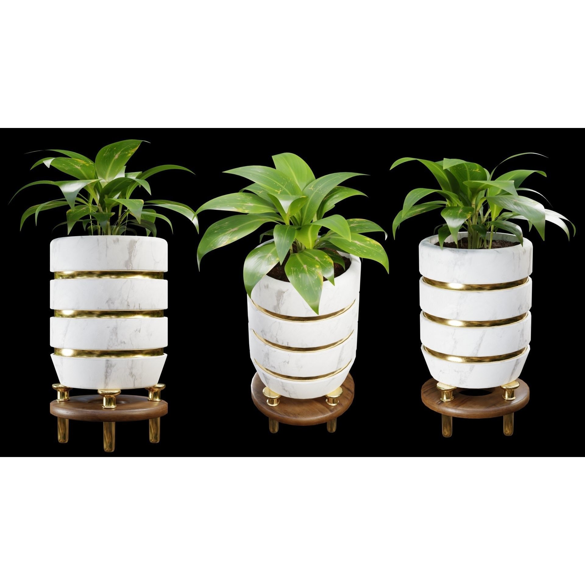 Modern Pots 3D Model – Low Poly Collection with PBR Textures, FBX, OBJ - View 3