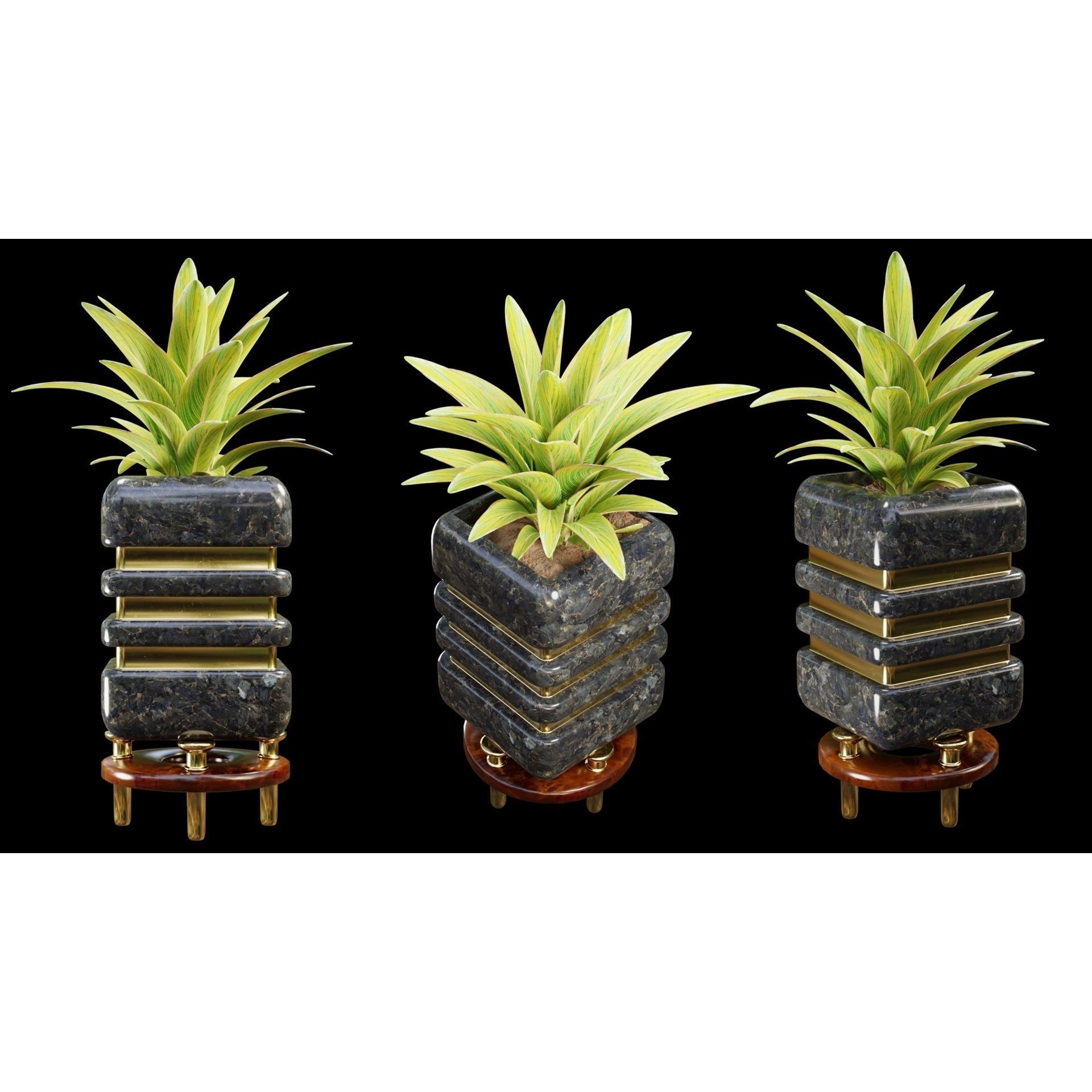 Modern Pots 3D Model – Low Poly Collection with PBR Textures, FBX, OBJ - View 4