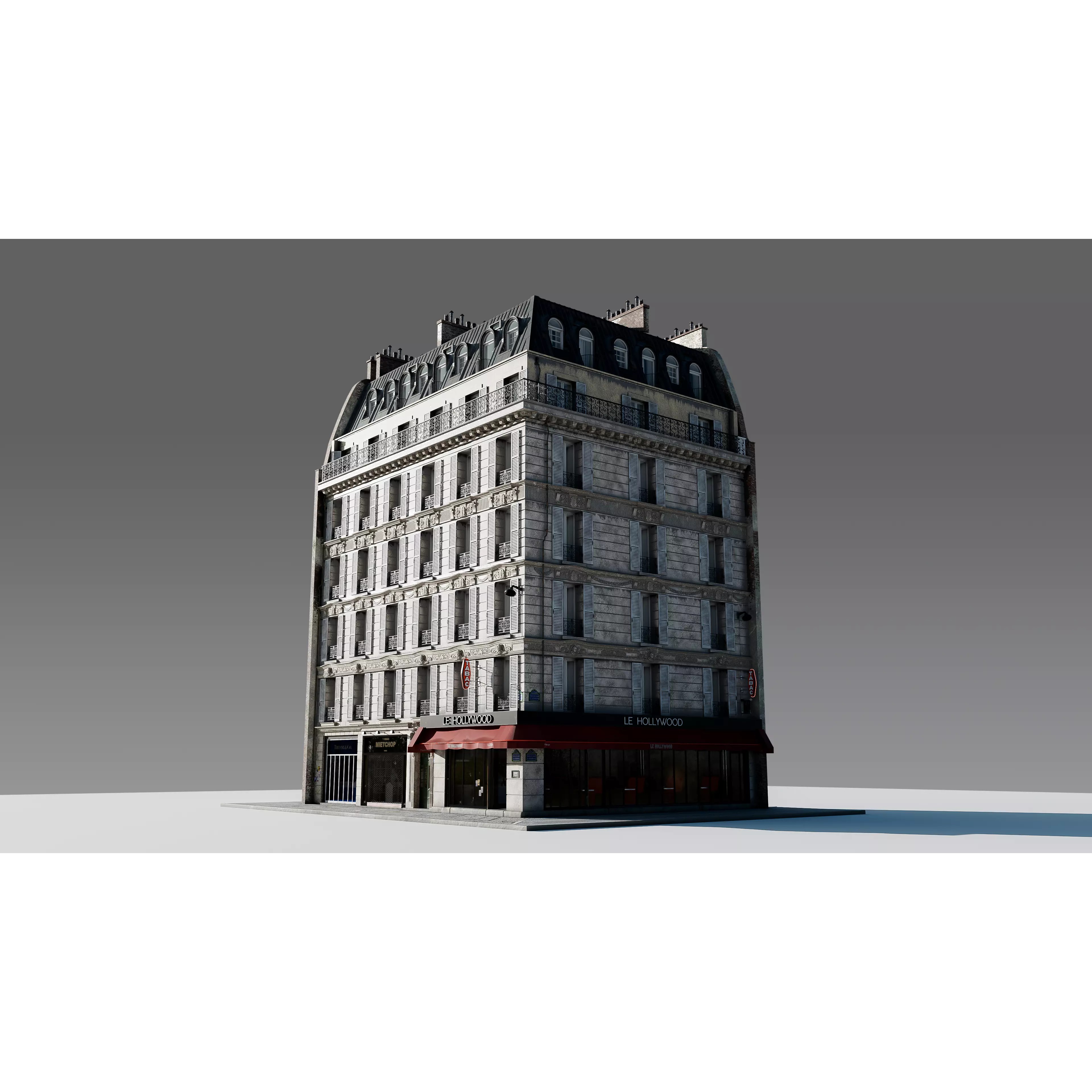 Corner Restaurant Building 3D Model – European Architecture, Blender & FBX - View 12