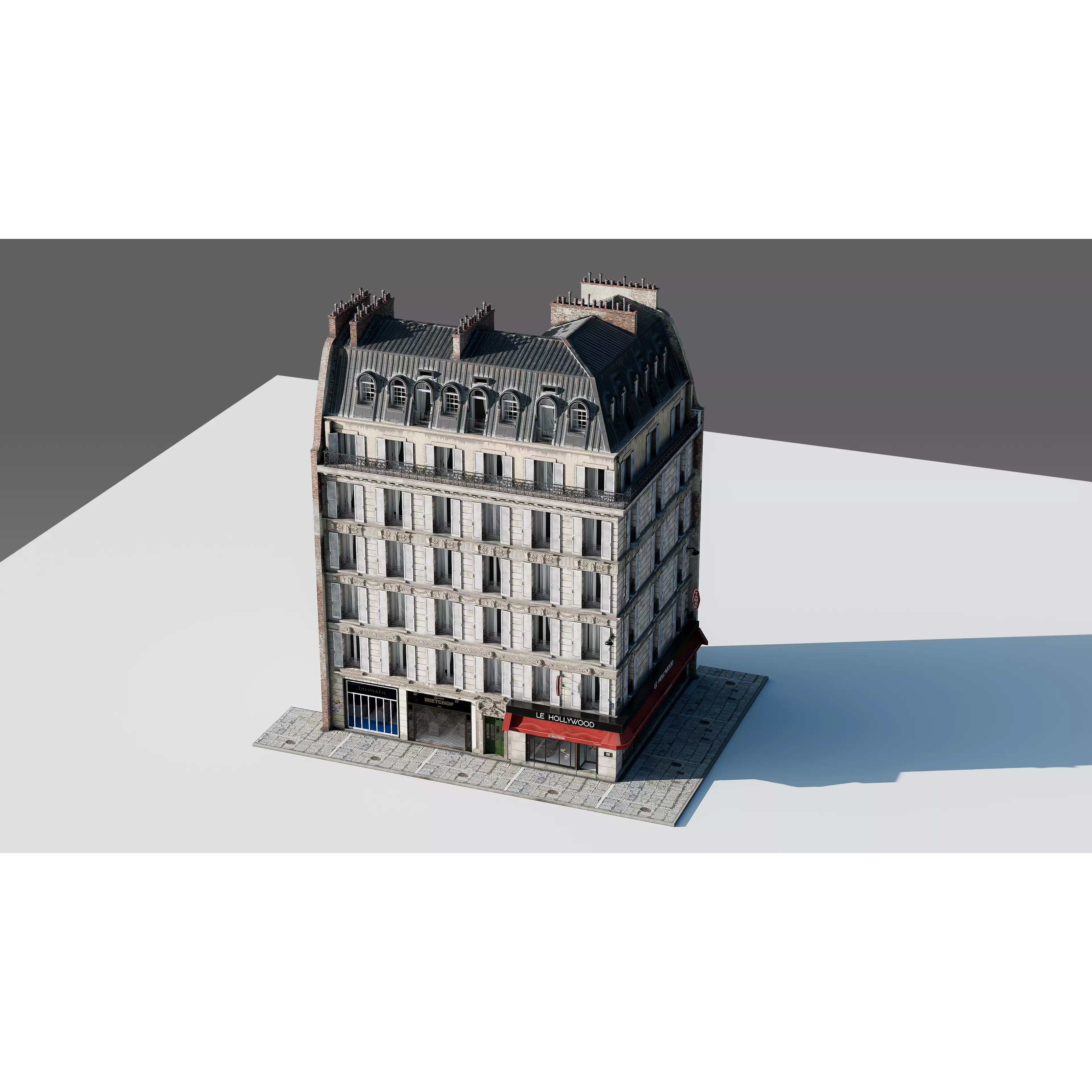 Corner Restaurant Building 3D Model – European Architecture, Blender & FBX - View 30