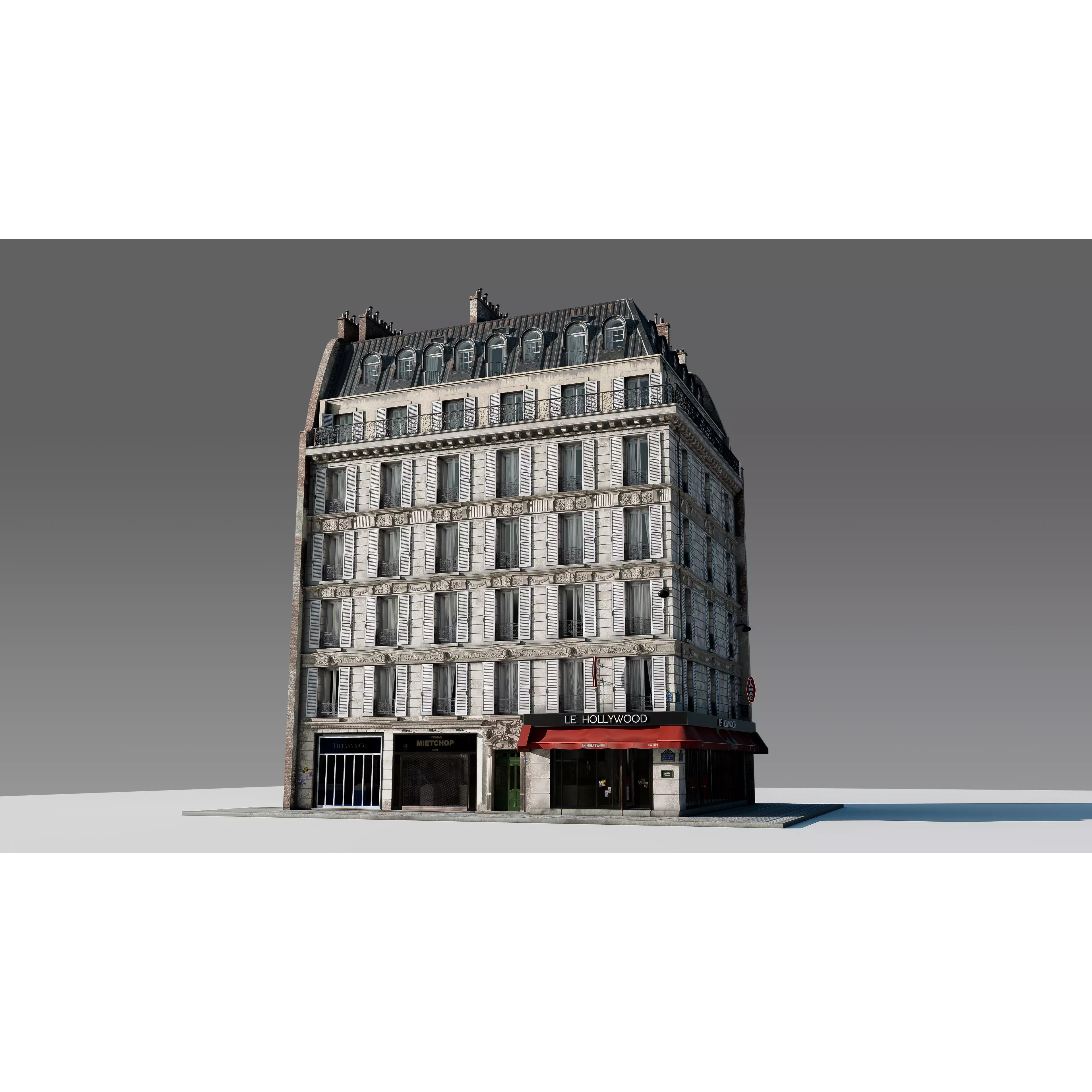 Corner Restaurant Building 3D Model – European Architecture, Blender & FBX - View 6