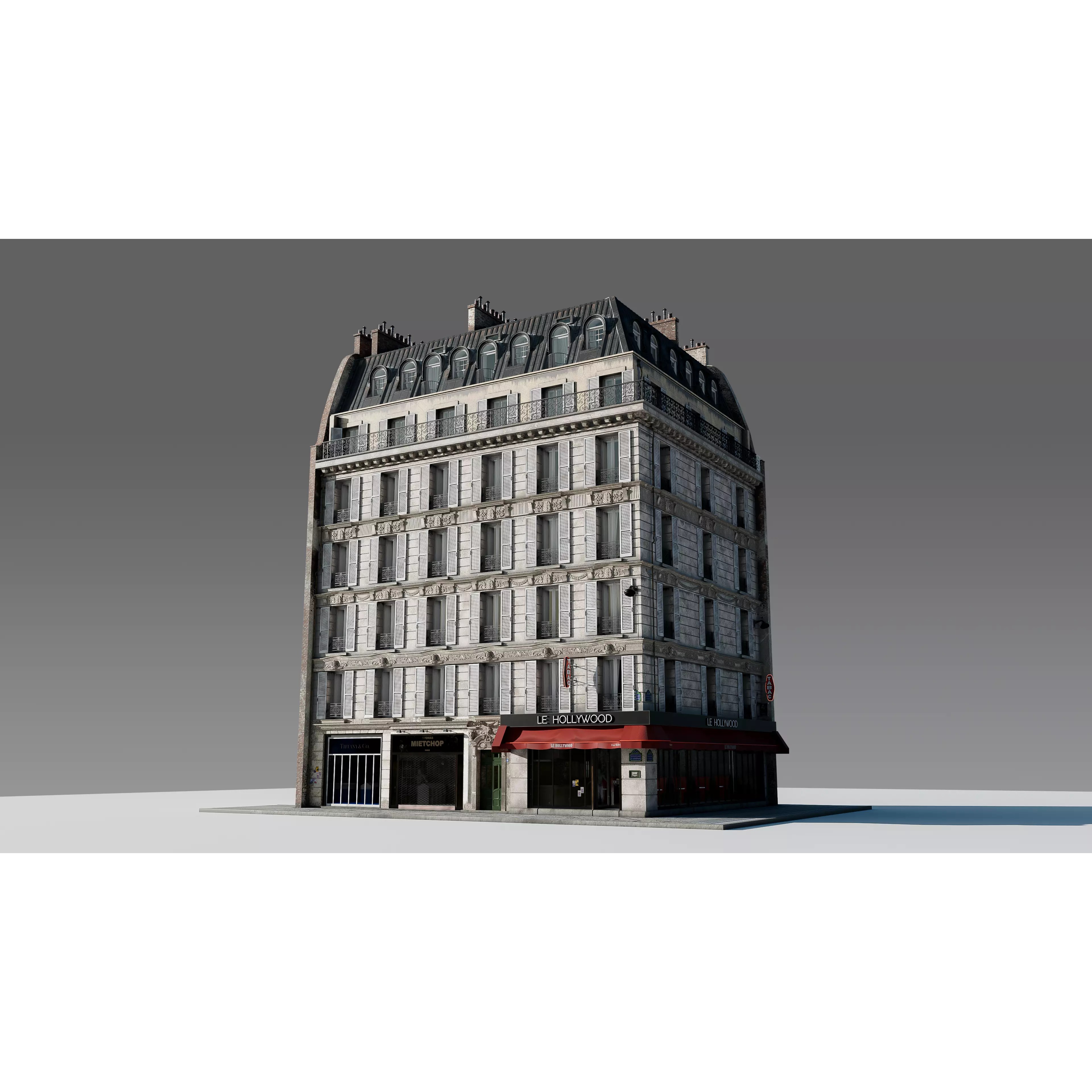 Corner Restaurant Building 3D Model – European Architecture, Blender & FBX - View 8