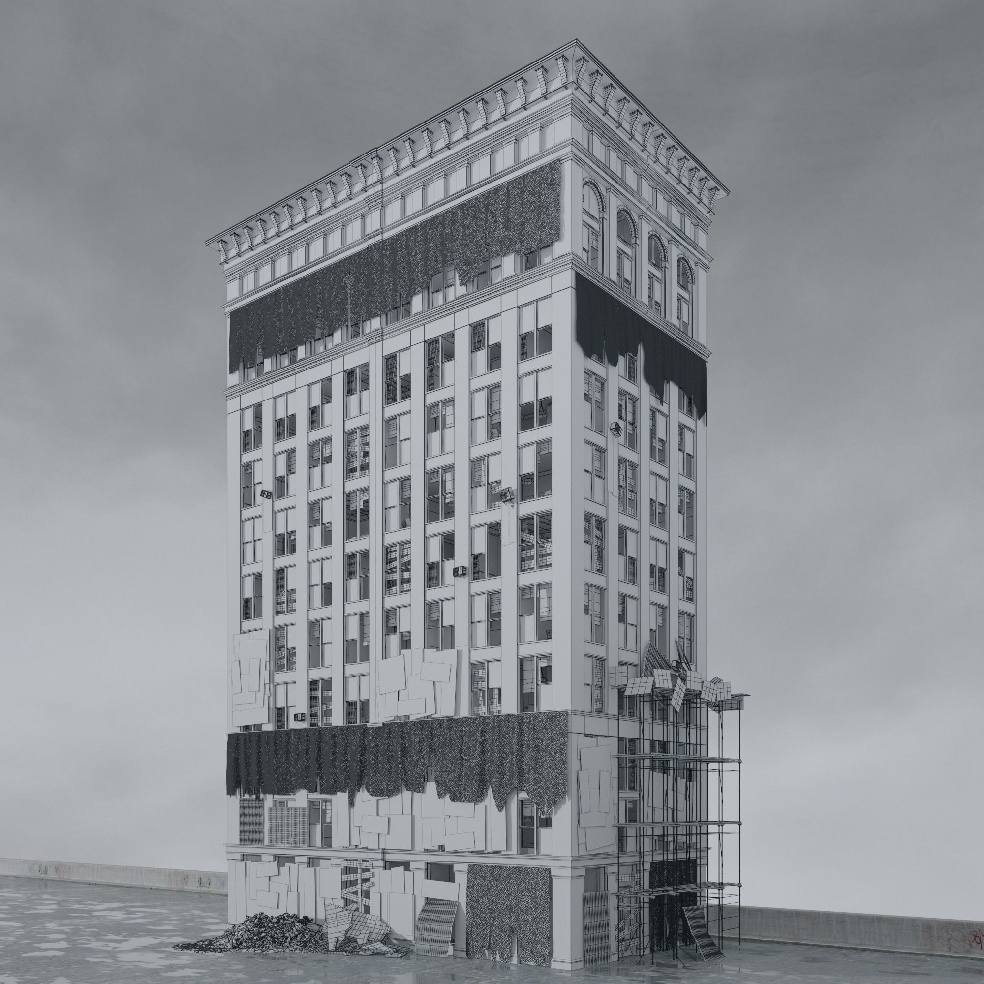 Post Apocalyptic Buildings 3D Model – High Quality PBR Textures, FBX