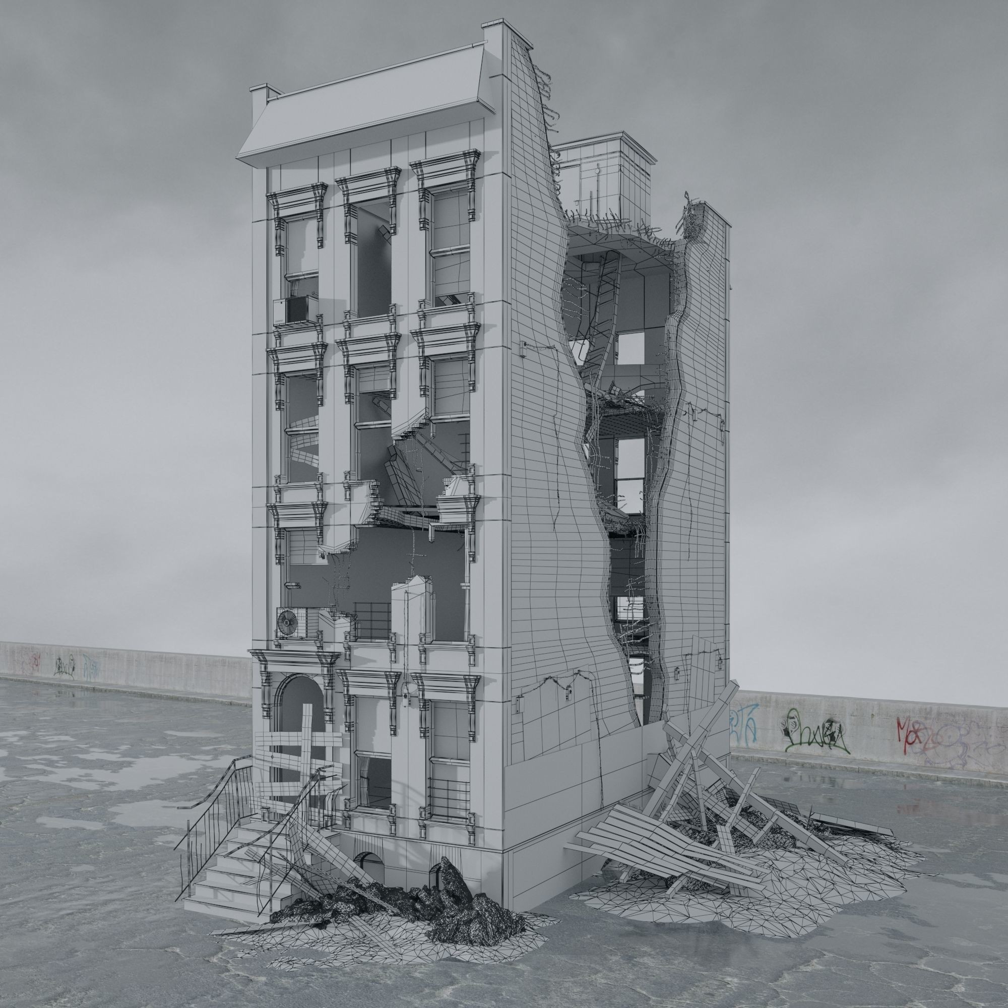 Post Apocalyptic Buildings 3D Model – High Quality PBR Textures, FBX - View 11