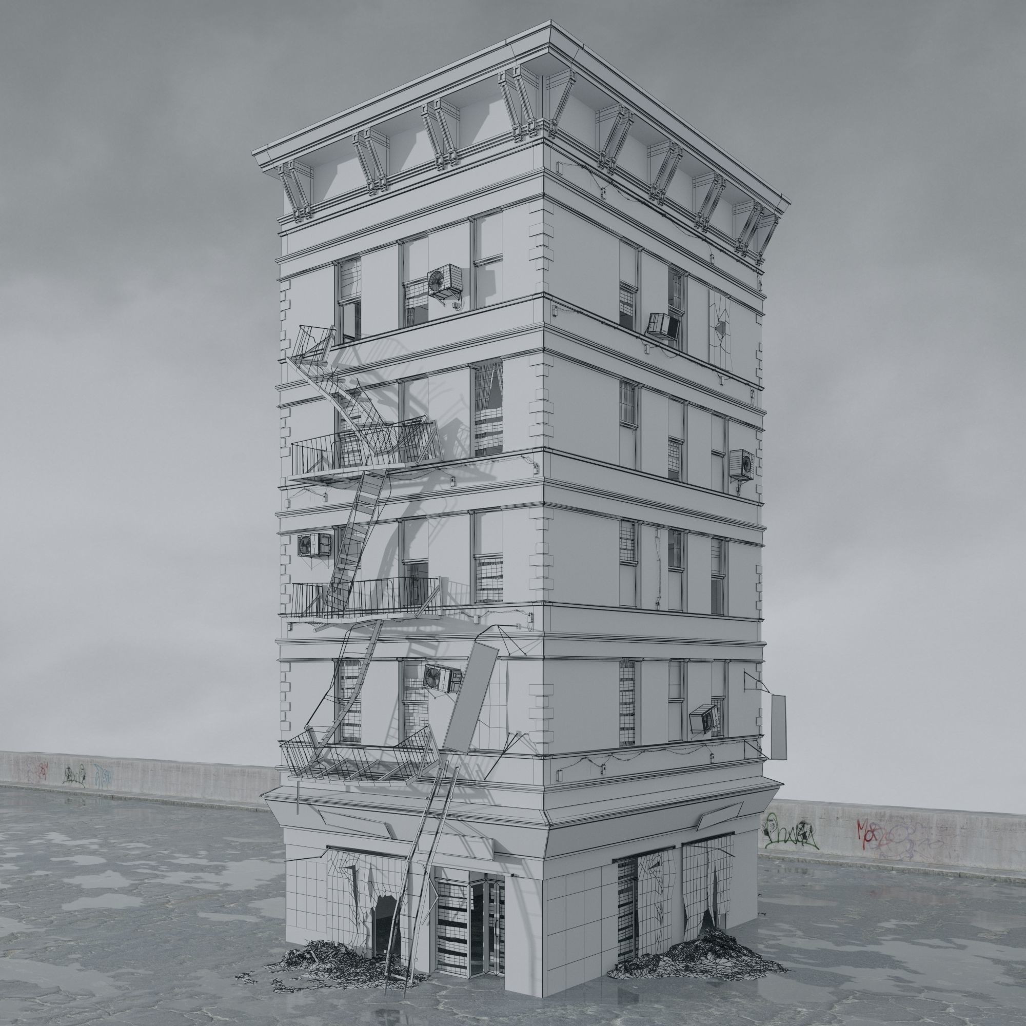 Post Apocalyptic Buildings 3D Model – High Quality PBR Textures, FBX - View 13