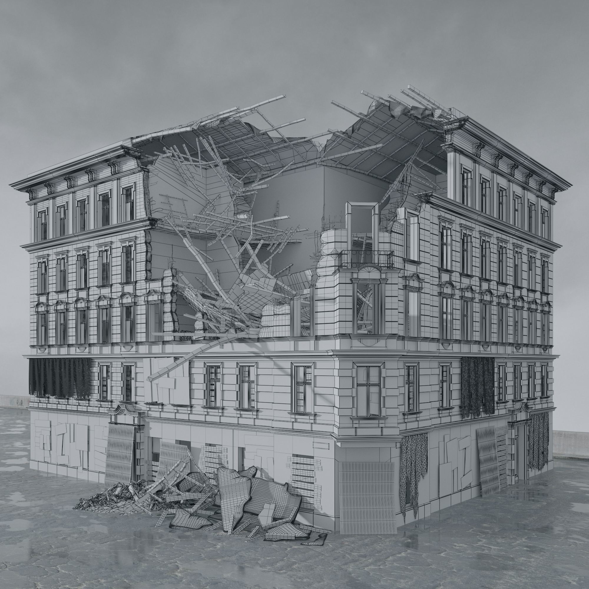 Post Apocalyptic Buildings 3D Model – High Quality PBR Textures, FBX - View 15