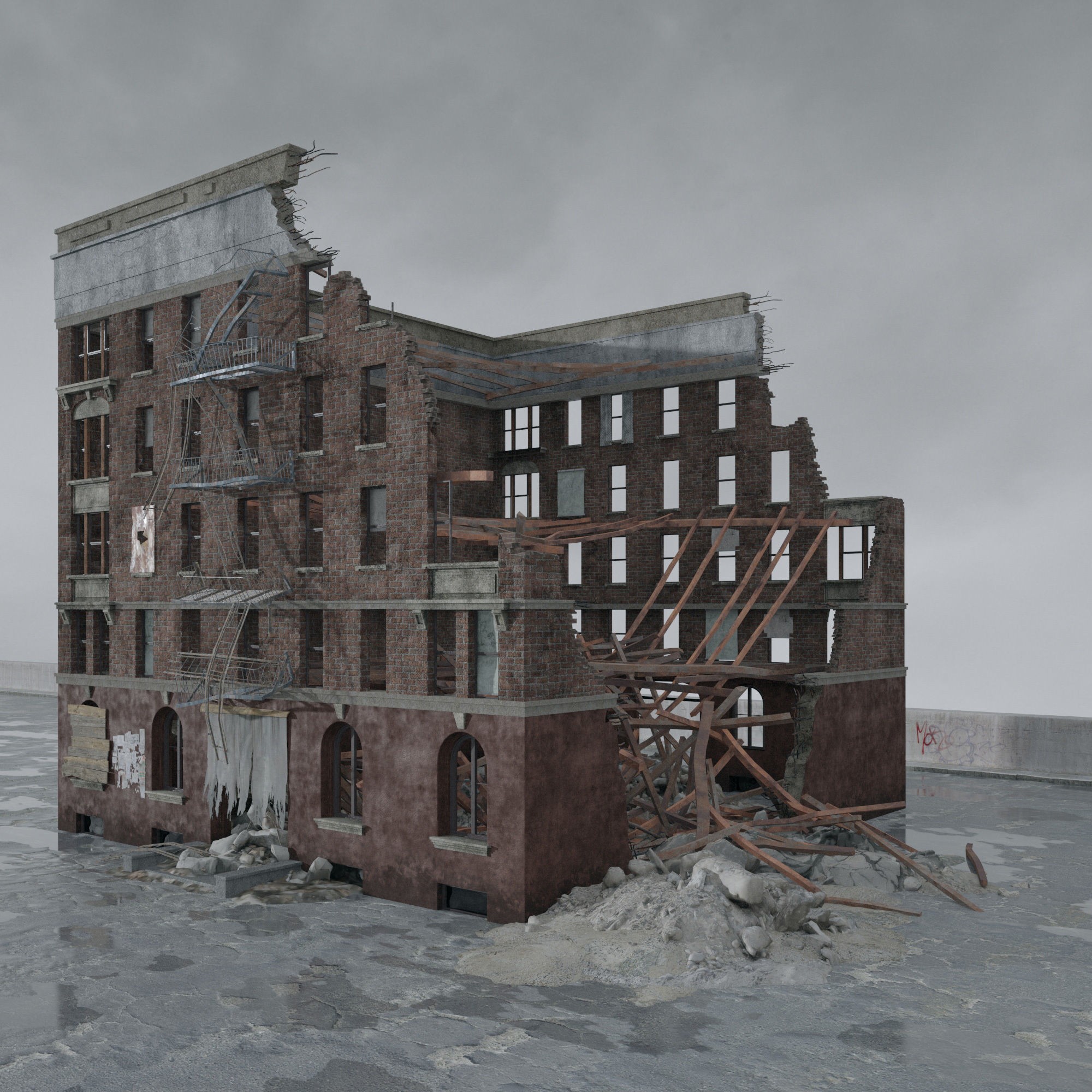 Post Apocalyptic Buildings 3D Model – High Quality PBR Textures, FBX - View 16