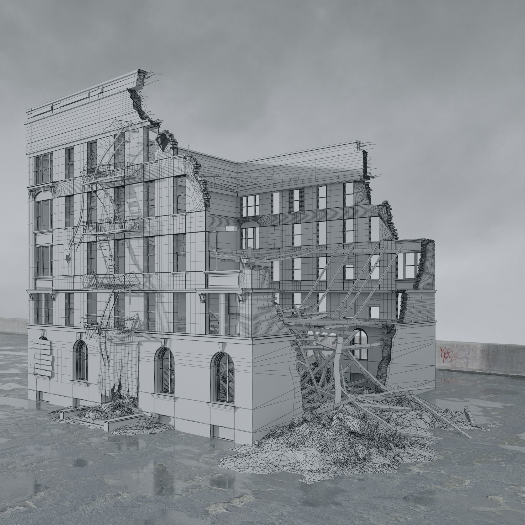 Post Apocalyptic Buildings 3D Model – High Quality PBR Textures, FBX - View 17