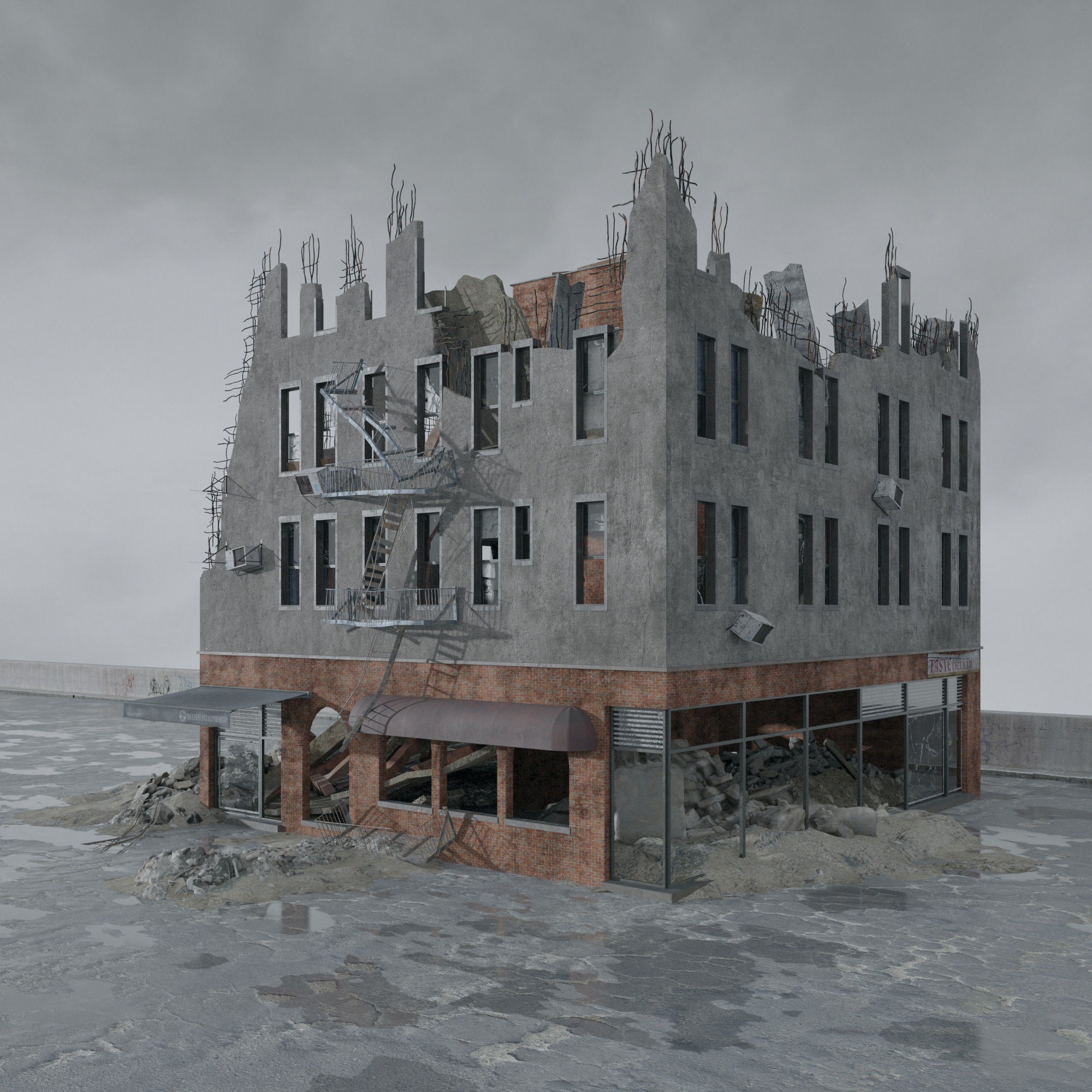 Post Apocalyptic Buildings 3D Model – High Quality PBR Textures, FBX - View 18