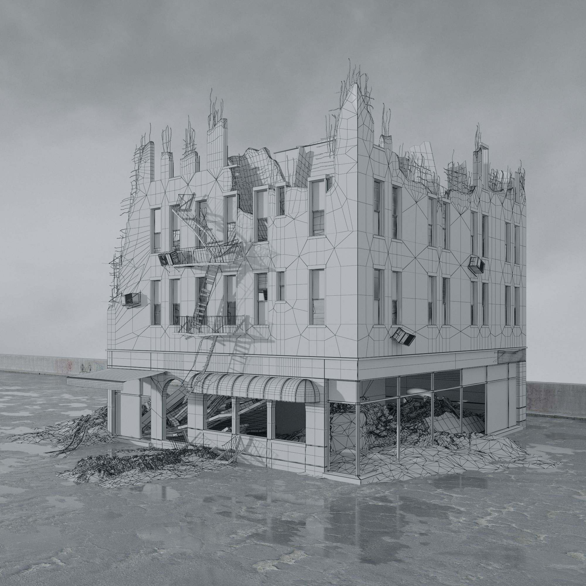 Post Apocalyptic Buildings 3D Model – High Quality PBR Textures, FBX - View 19