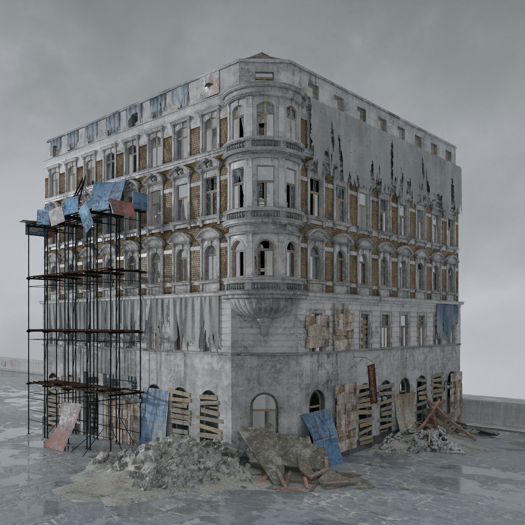 Post Apocalyptic Buildings 3D Model – High Quality PBR Textures, FBX - View 20