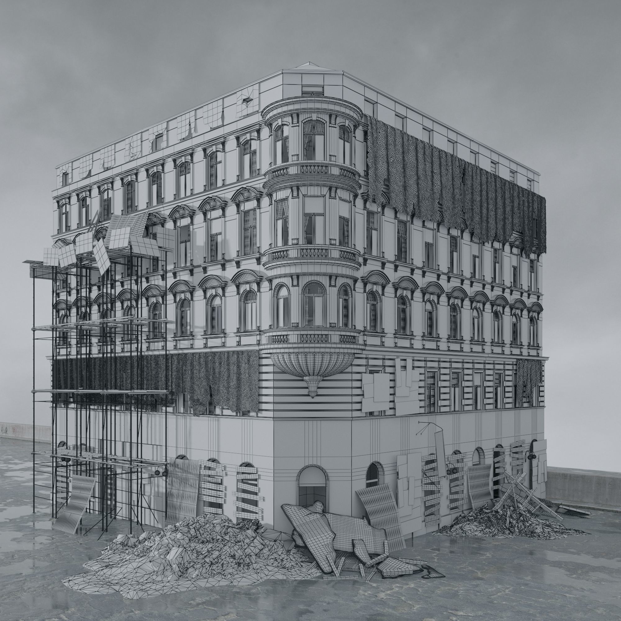 Post Apocalyptic Buildings 3D Model – High Quality PBR Textures, FBX - View 21