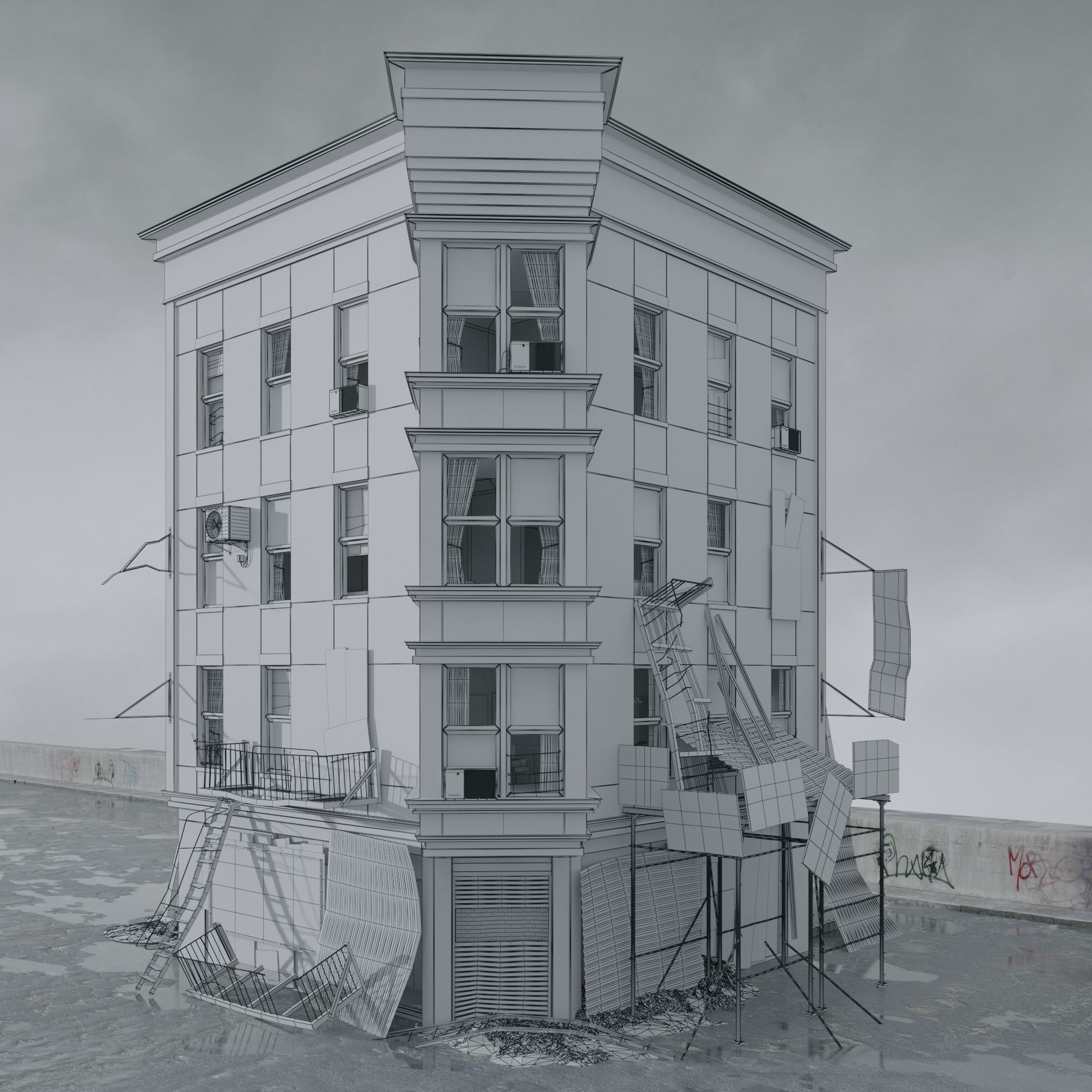 Post Apocalyptic Buildings 3D Model – High Quality PBR Textures, FBX - View 23