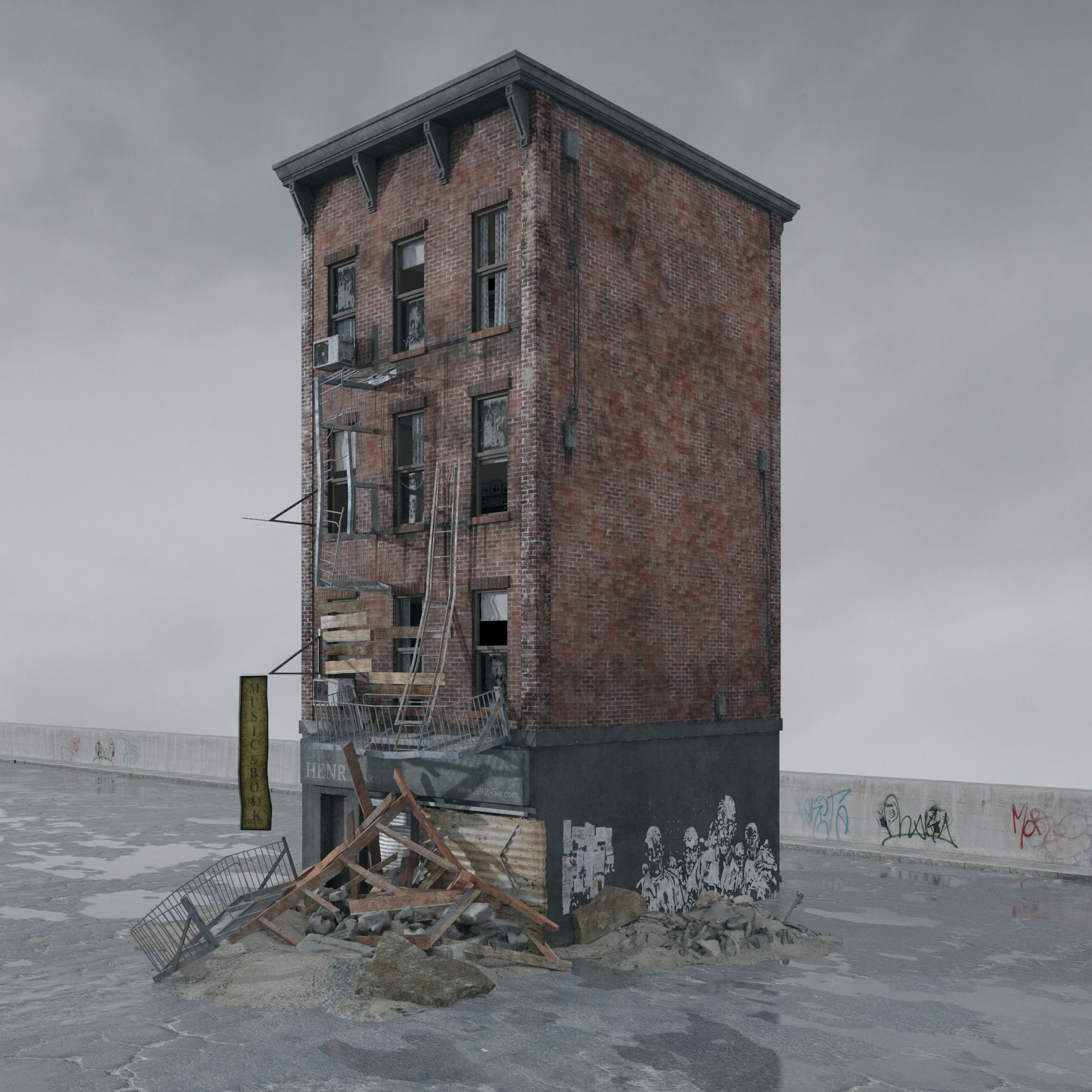 Post Apocalyptic Buildings 3D Model – High Quality PBR Textures, FBX - View 24