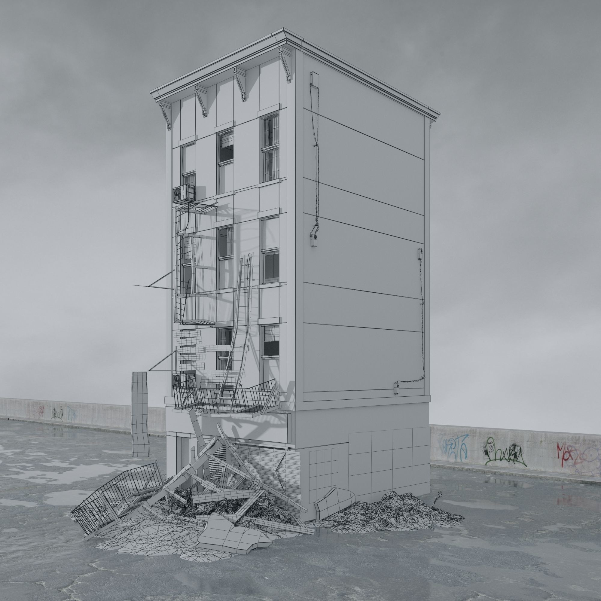 Post Apocalyptic Buildings 3D Model – High Quality PBR Textures, FBX - View 25