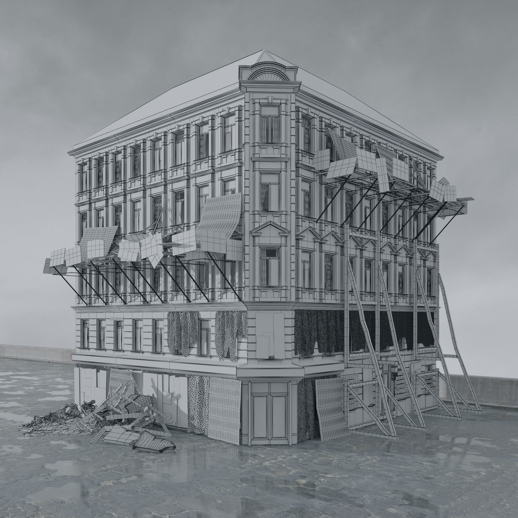 Post Apocalyptic Buildings 3D Model – High Quality PBR Textures, FBX - View 27