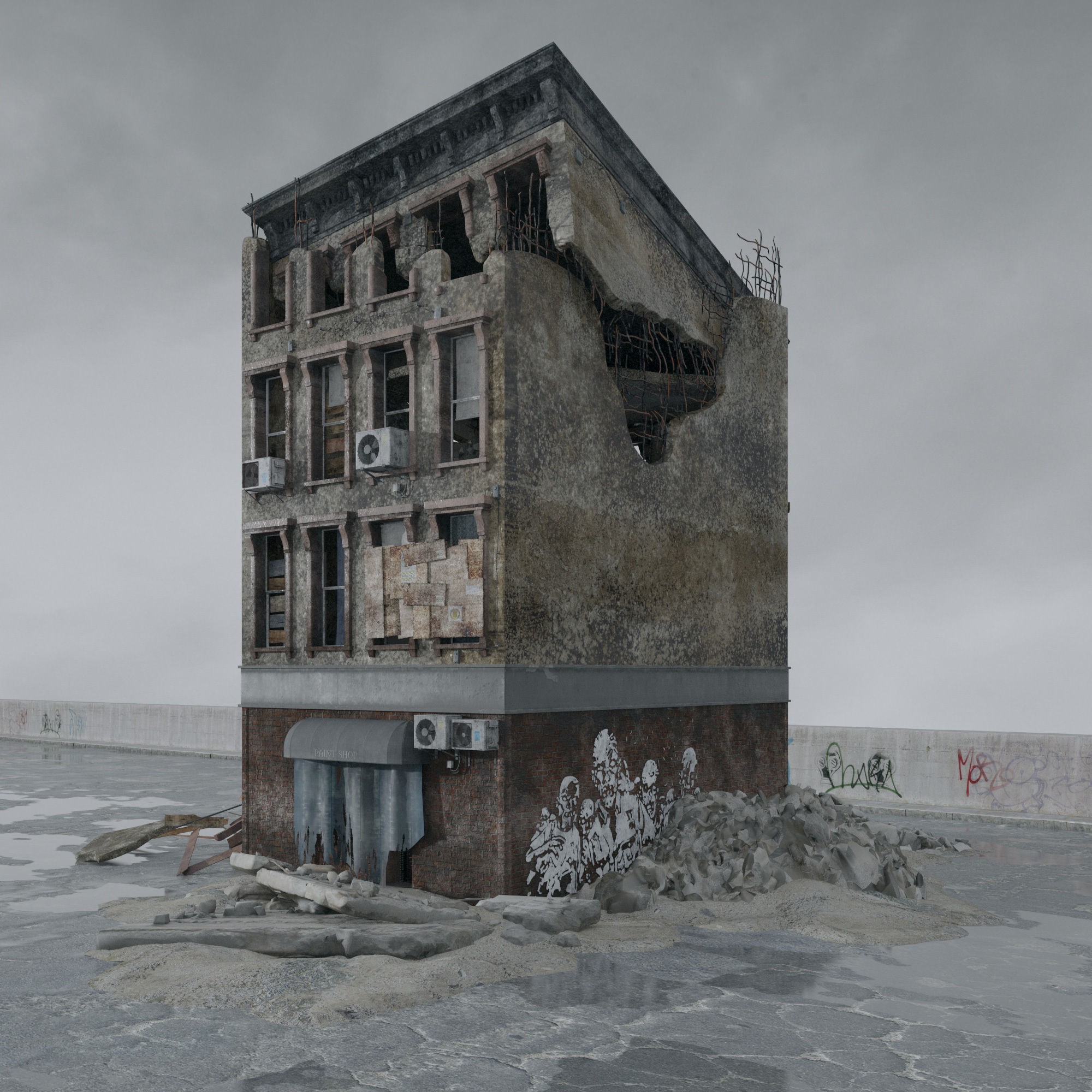 Post Apocalyptic Buildings 3D Model – High Quality PBR Textures, FBX - View 30