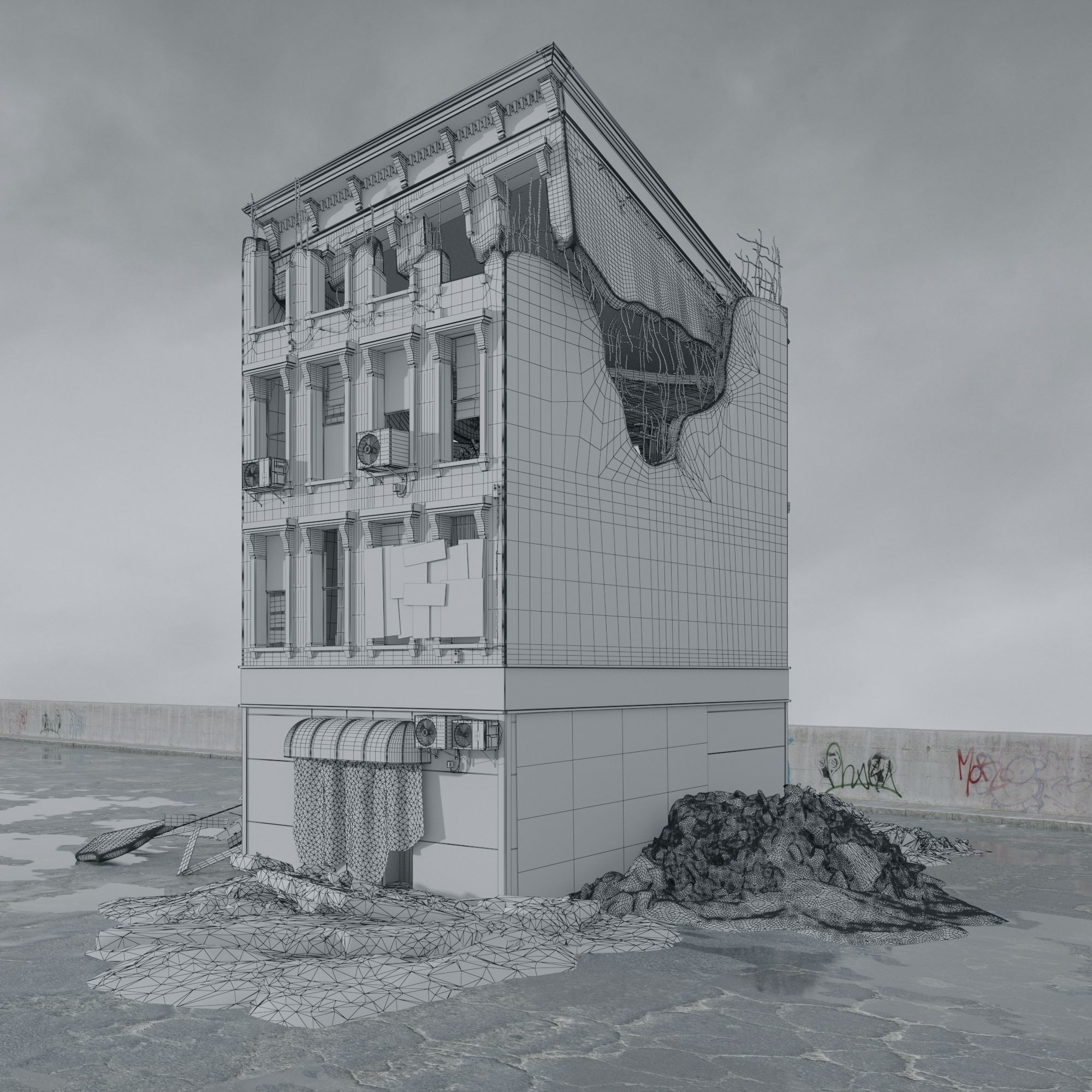Post Apocalyptic Buildings 3D Model – High Quality PBR Textures, FBX - View 31