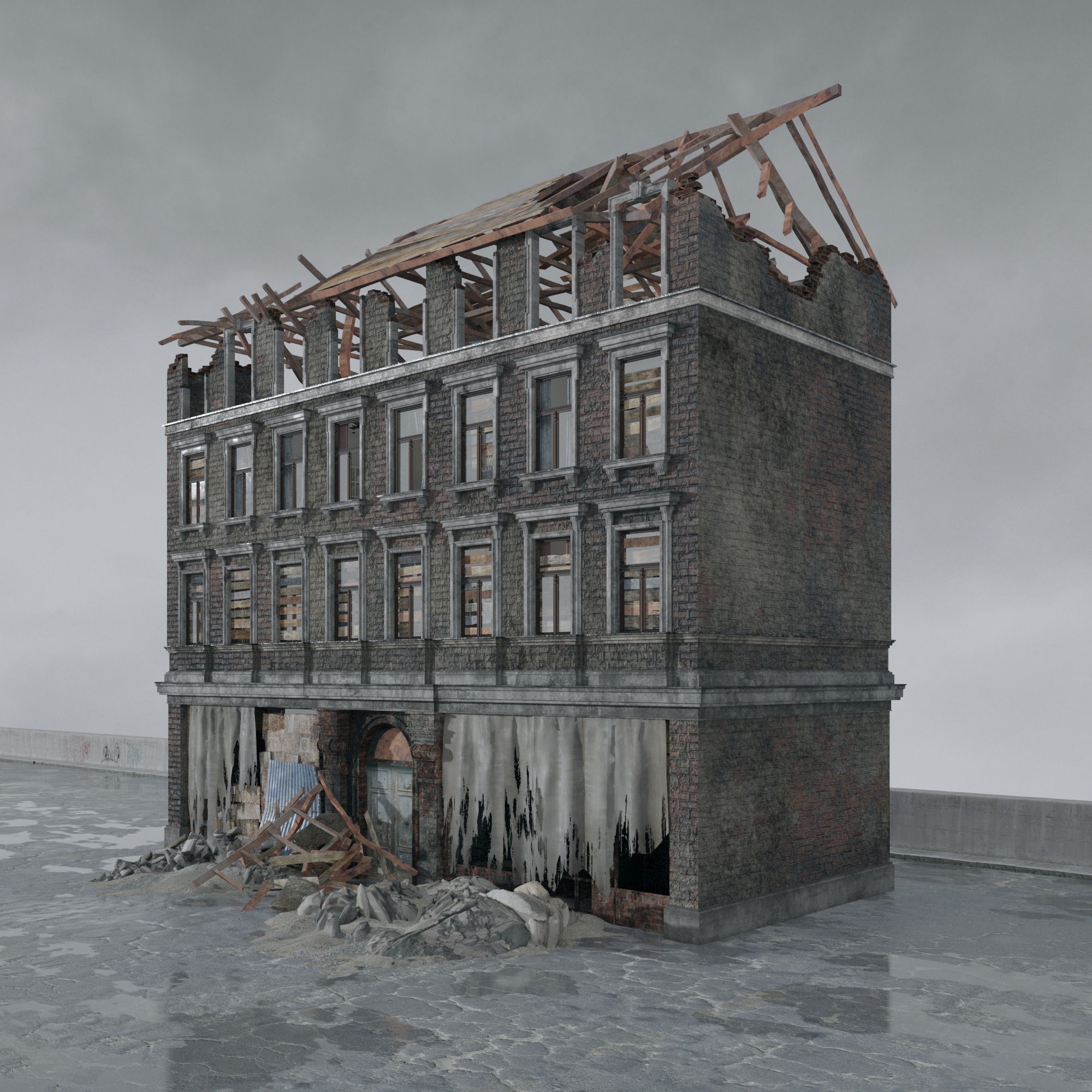 Post Apocalyptic Buildings 3D Model – High Quality PBR Textures, FBX - View 32