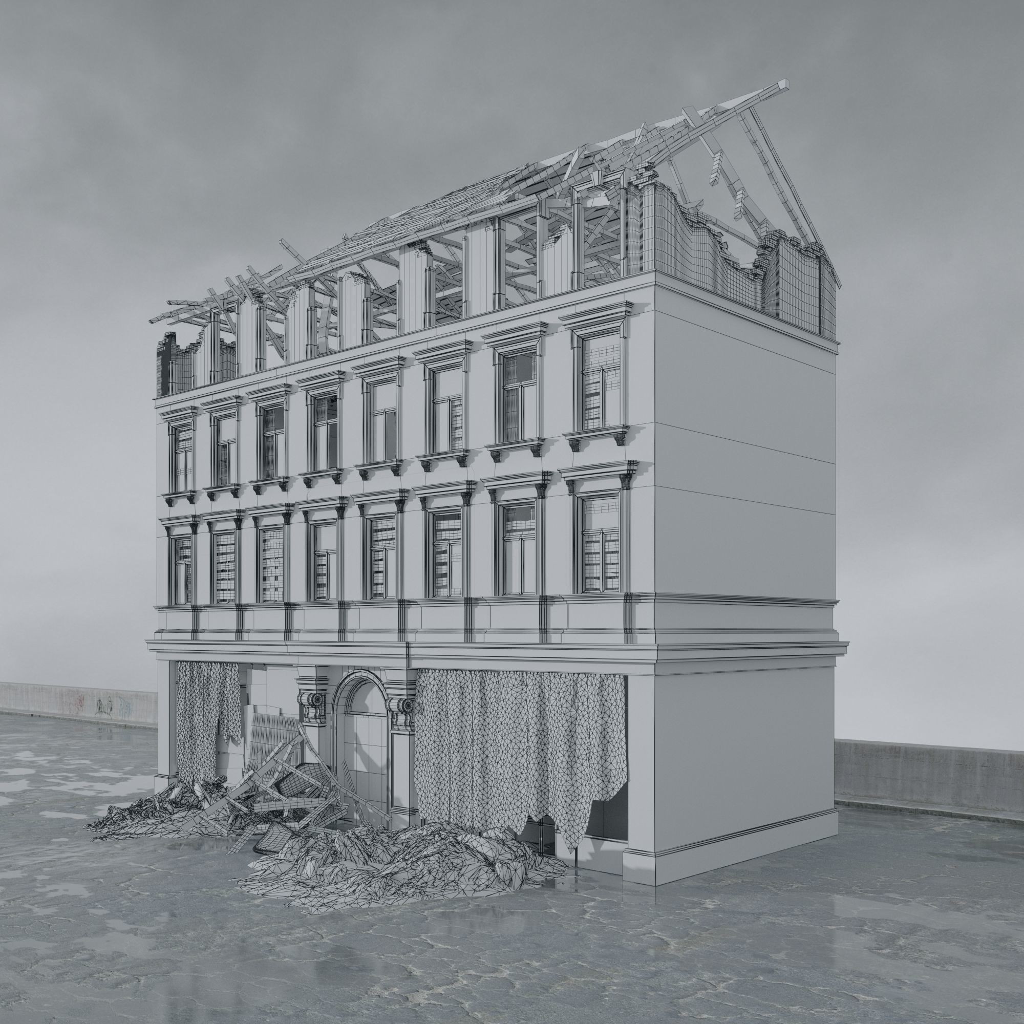 Post Apocalyptic Buildings 3D Model – High Quality PBR Textures, FBX - View 33