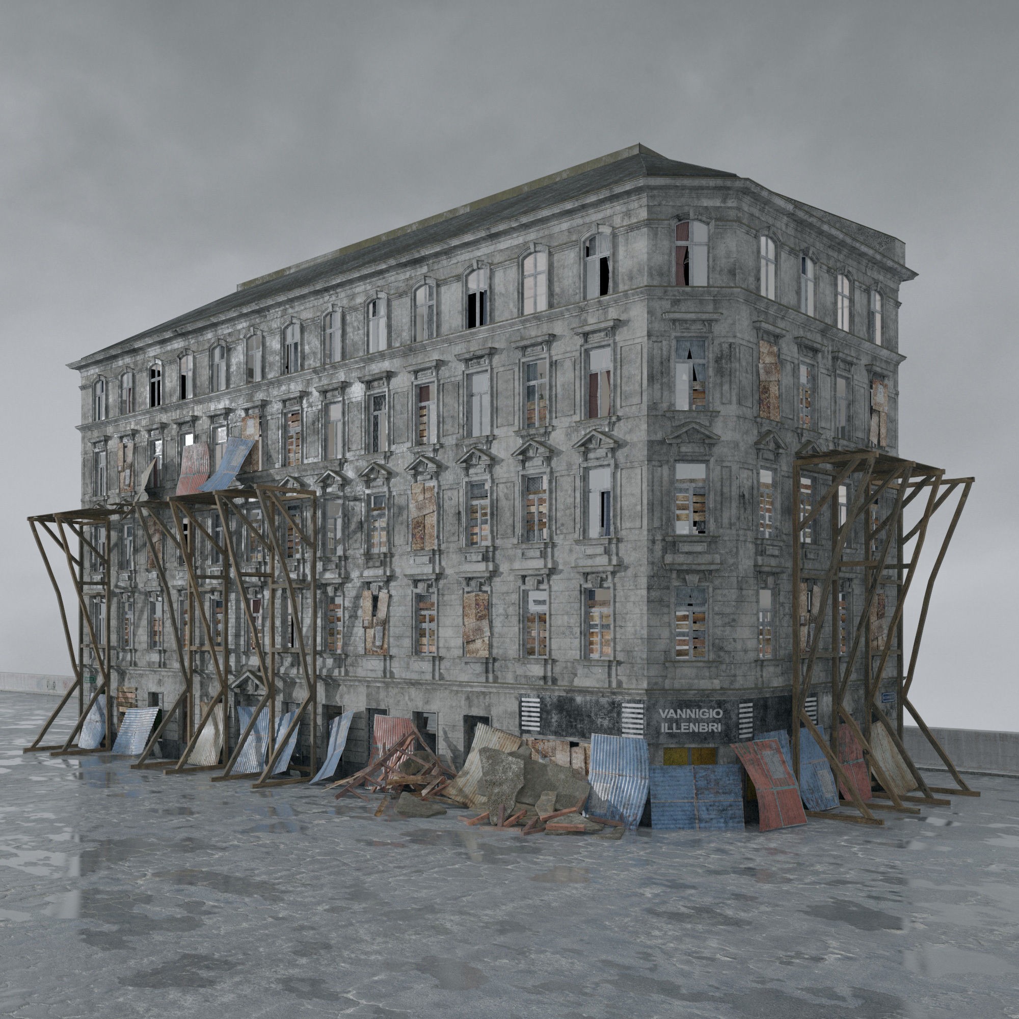 Post Apocalyptic Buildings 3D Model – High Quality PBR Textures, FBX - View 34