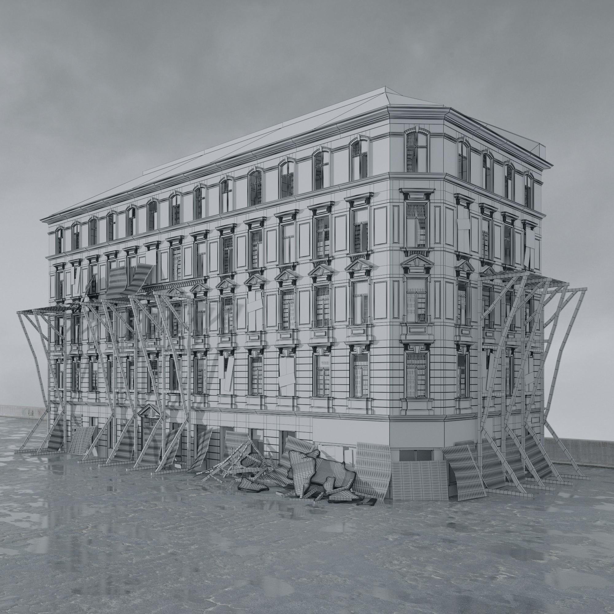 Post Apocalyptic Buildings 3D Model – High Quality PBR Textures, FBX - View 35