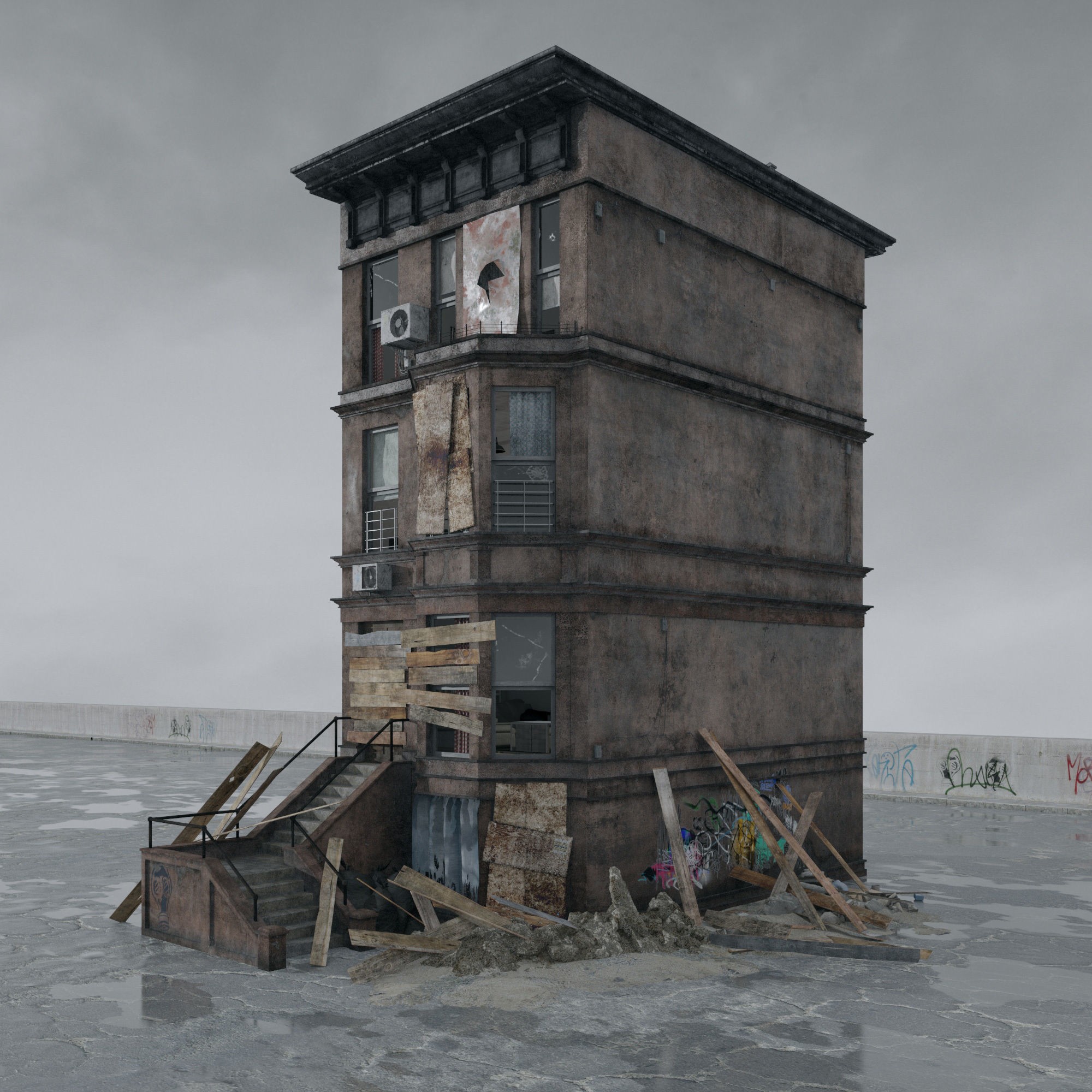 Post Apocalyptic Buildings 3D Model – High Quality PBR Textures, FBX - View 36