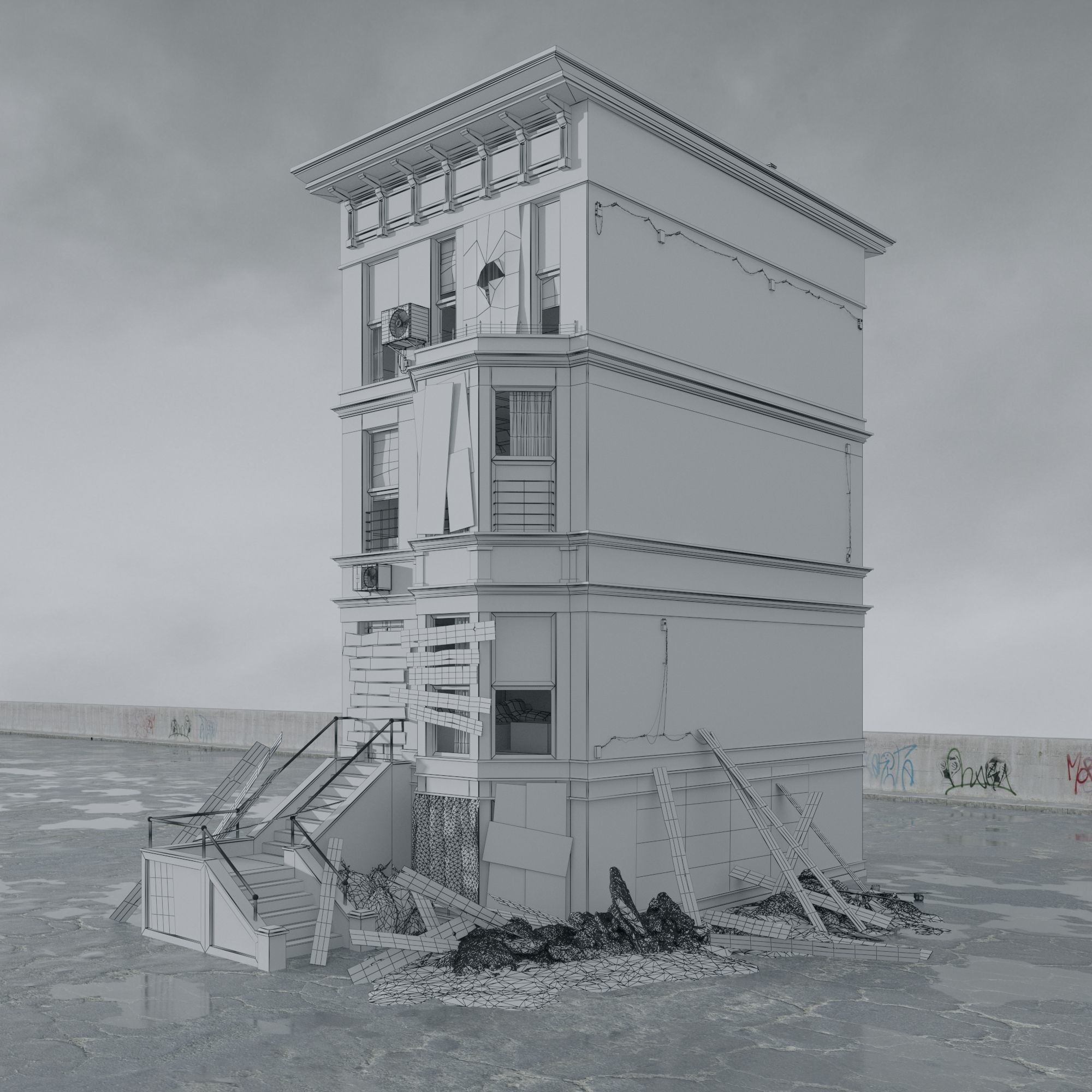 Post Apocalyptic Buildings 3D Model – High Quality PBR Textures, FBX - View 37