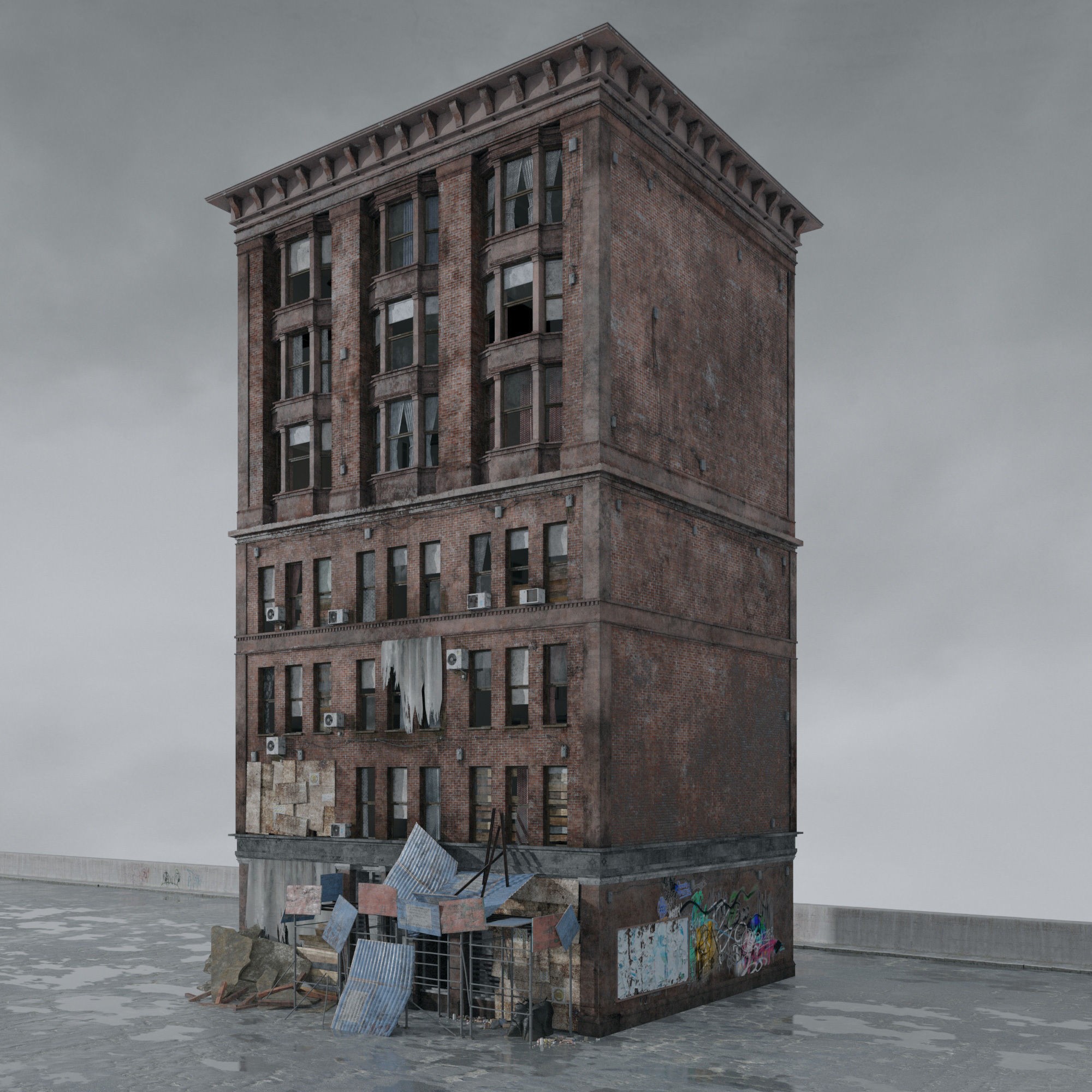 Post Apocalyptic Buildings 3D Model – High Quality PBR Textures, FBX - View 38