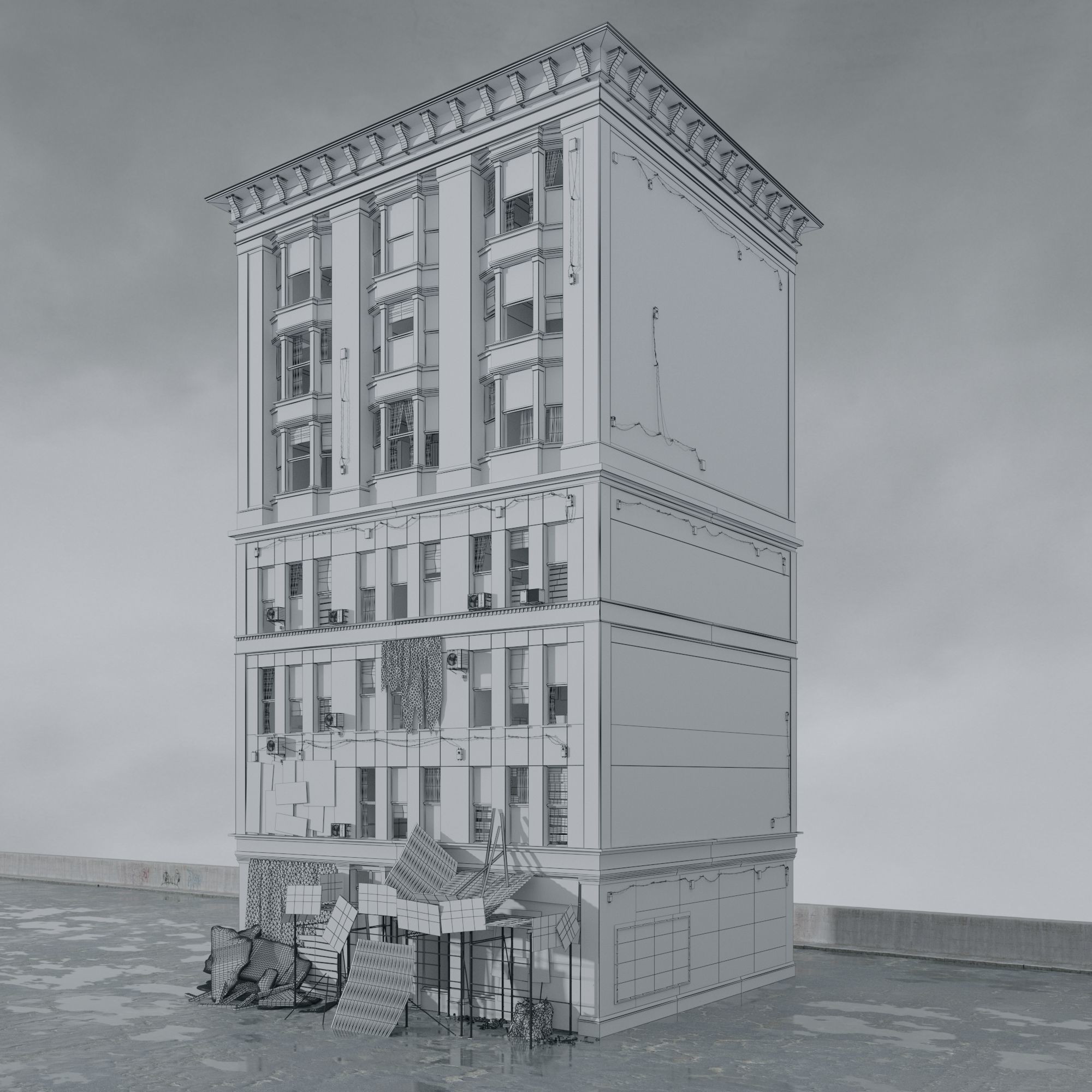 Post Apocalyptic Buildings 3D Model – High Quality PBR Textures, FBX - View 39