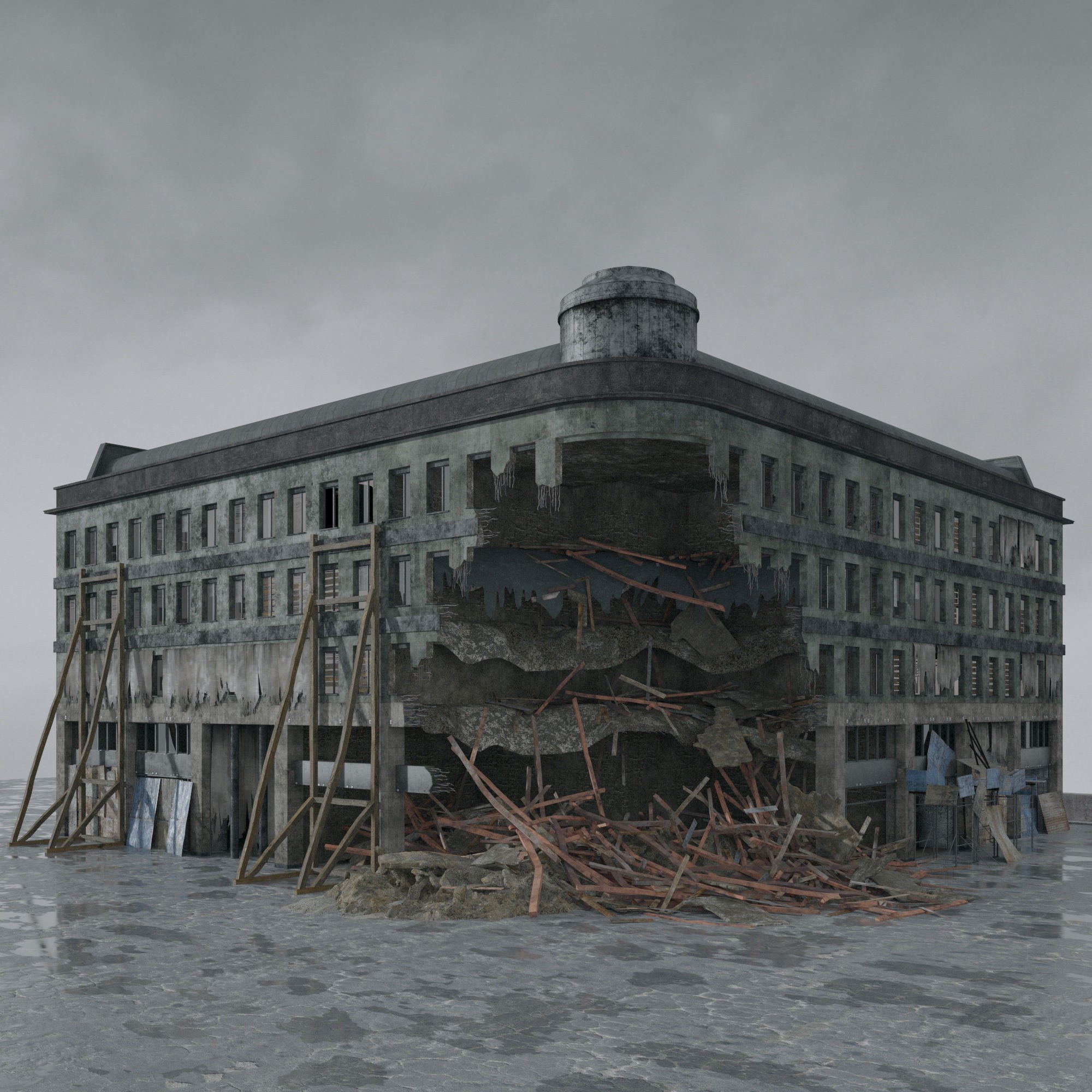 Post Apocalyptic Buildings 3D Model – High Quality PBR Textures, FBX - View 40