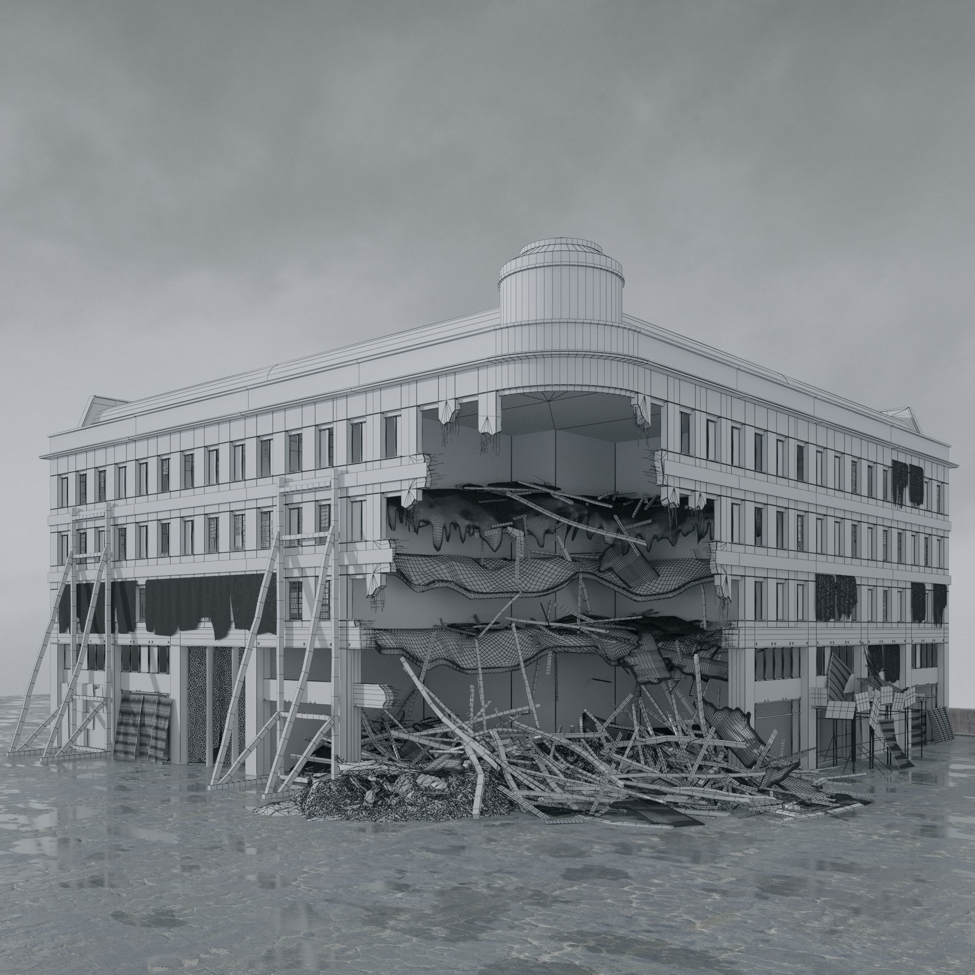 Post Apocalyptic Buildings 3D Model – High Quality PBR Textures, FBX - View 41