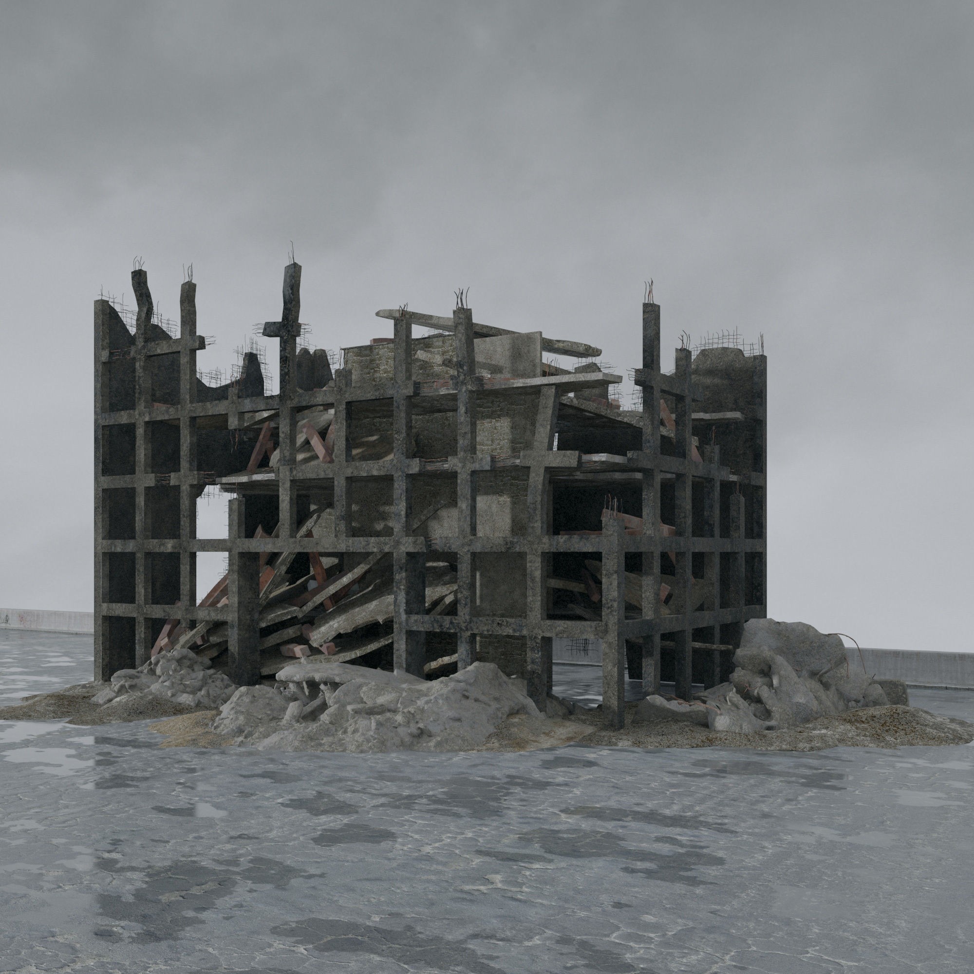 Post Apocalyptic Buildings 3D Model – High Quality PBR Textures, FBX - View 46