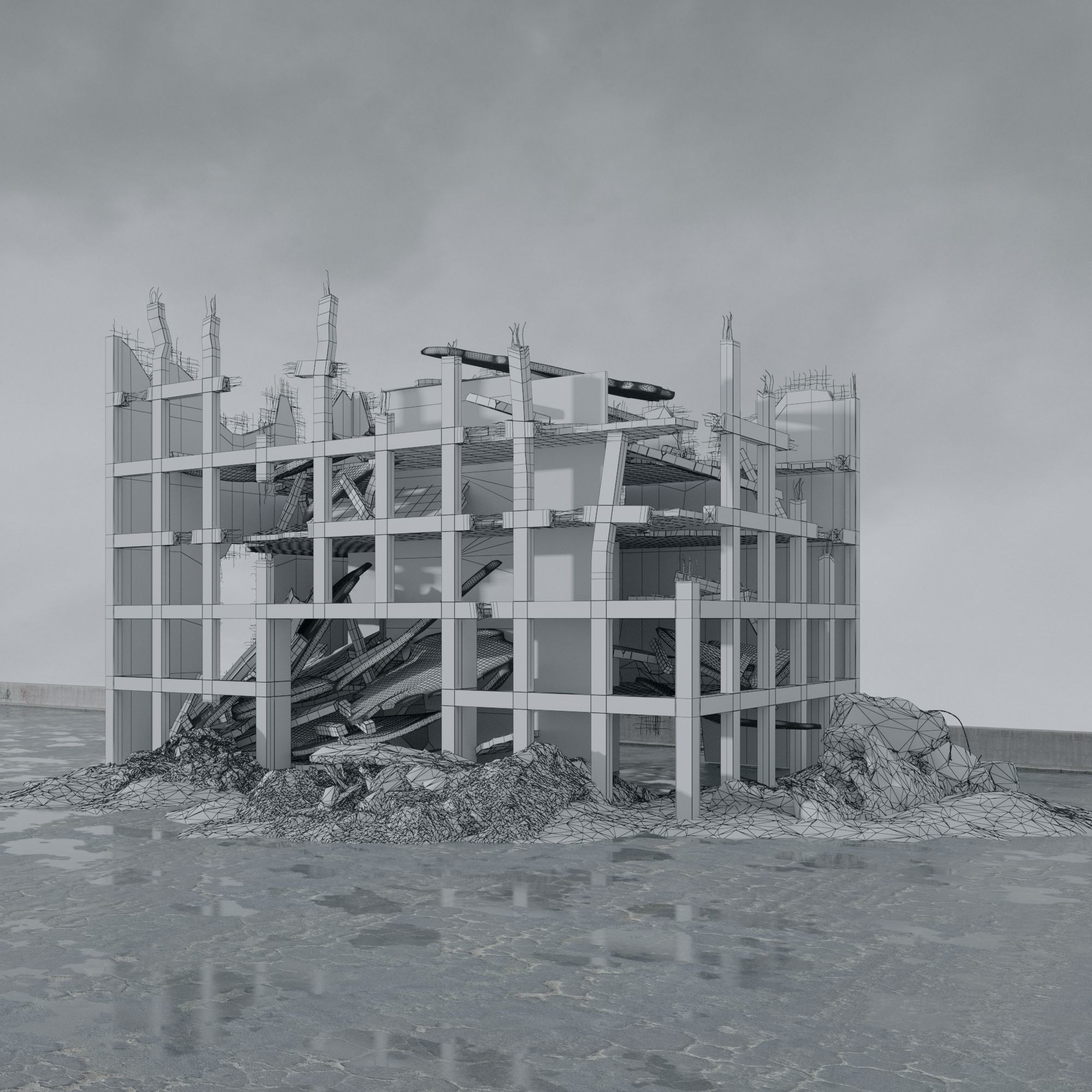 Post Apocalyptic Buildings 3D Model – High Quality PBR Textures, FBX - View 47