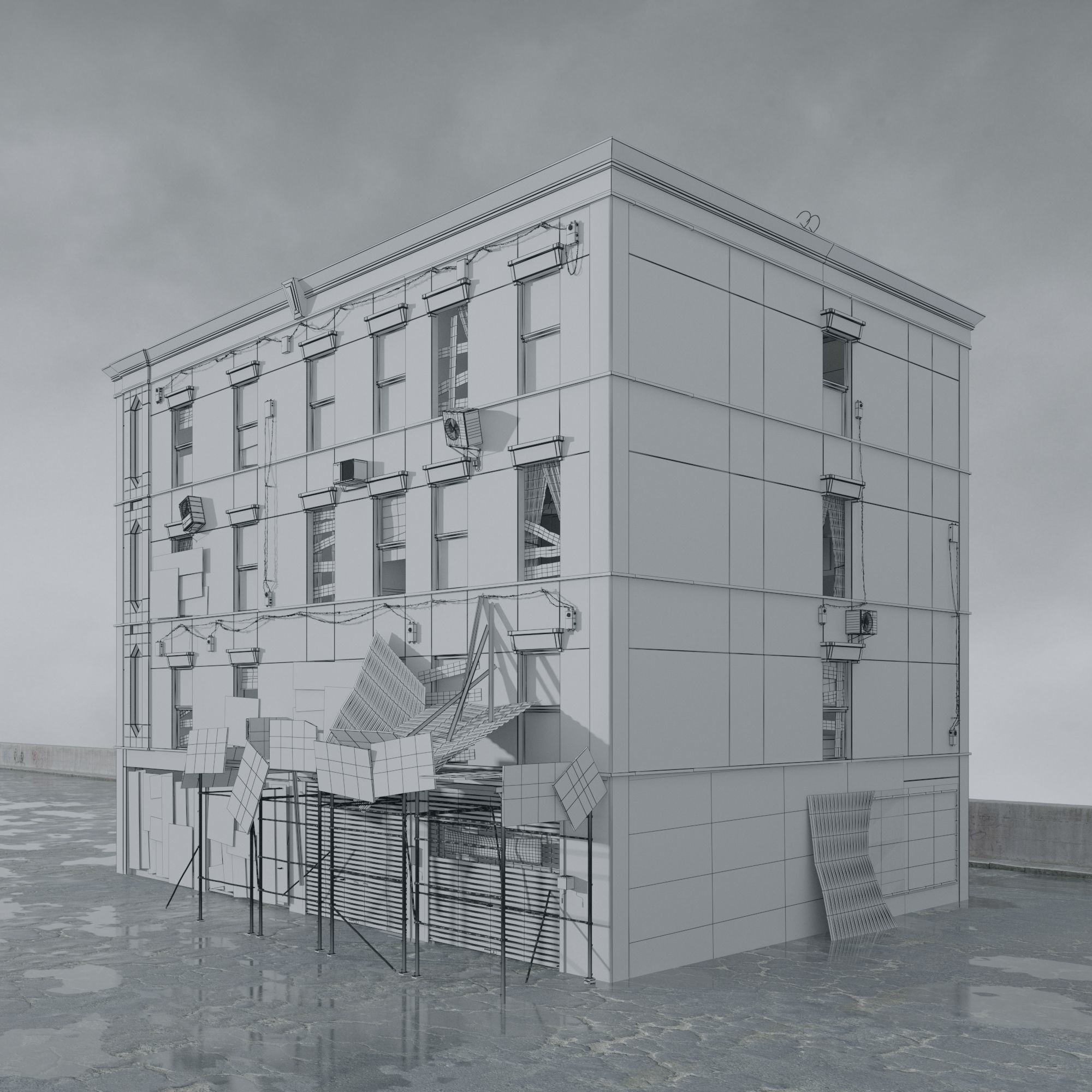 Post Apocalyptic Buildings 3D Model – High Quality PBR Textures, FBX - View 5
