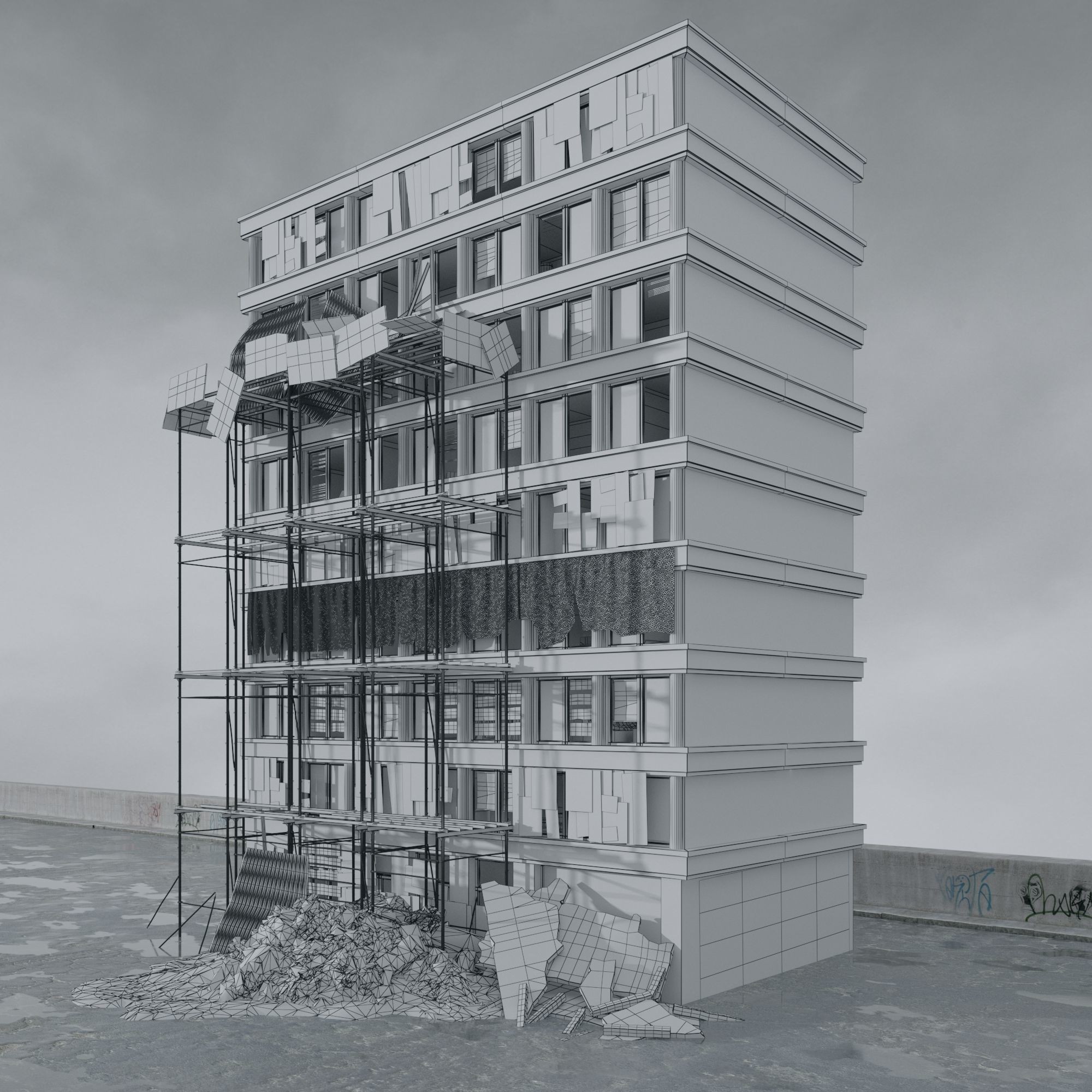 Post Apocalyptic Buildings 3D Model – High Quality PBR Textures, FBX - View 51