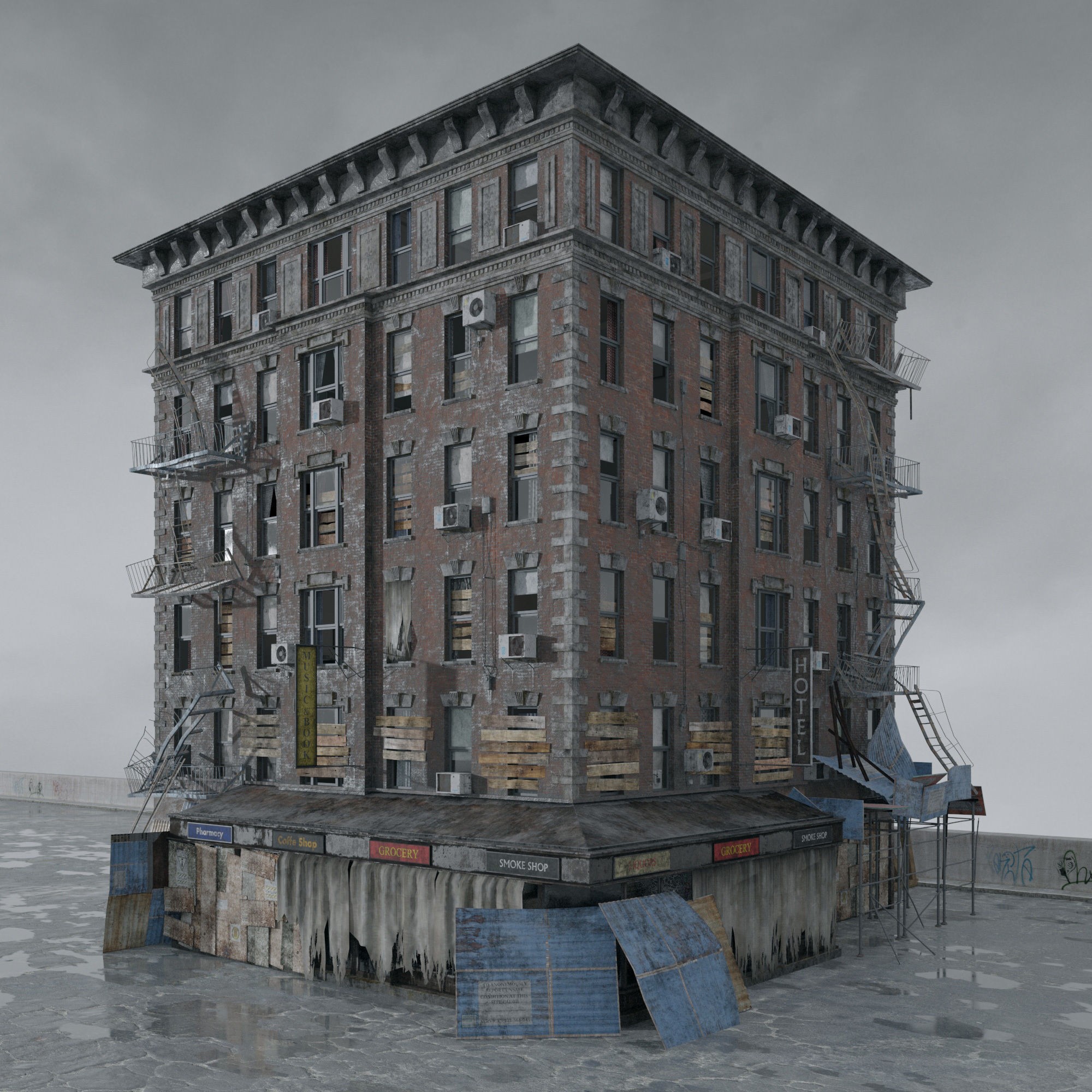 Post Apocalyptic Buildings 3D Model – High Quality PBR Textures, FBX - View 52