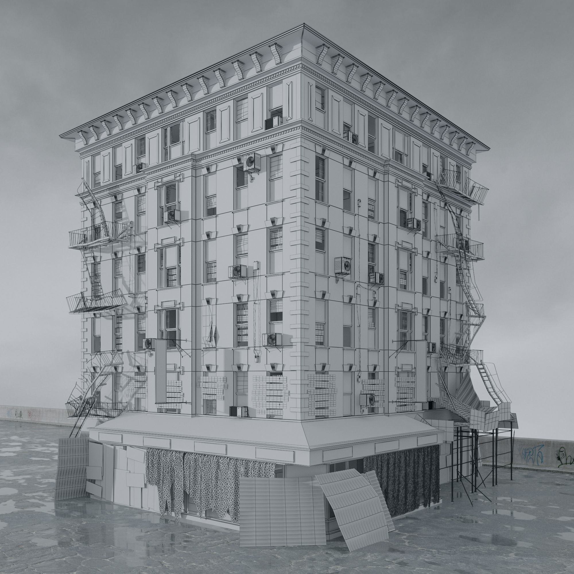 Post Apocalyptic Buildings 3D Model – High Quality PBR Textures, FBX - View 53