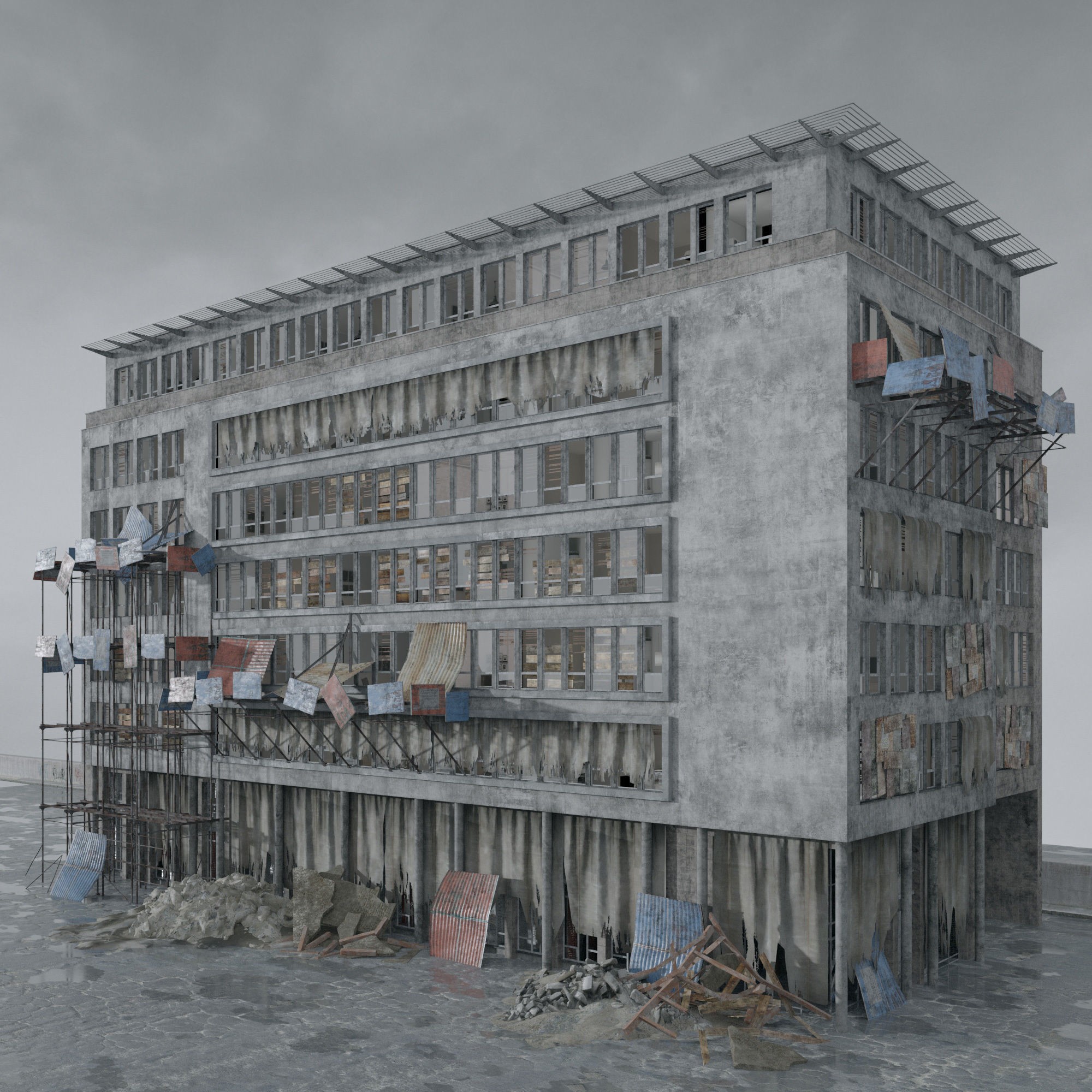 Post Apocalyptic Buildings 3D Model – High Quality PBR Textures, FBX - View 54