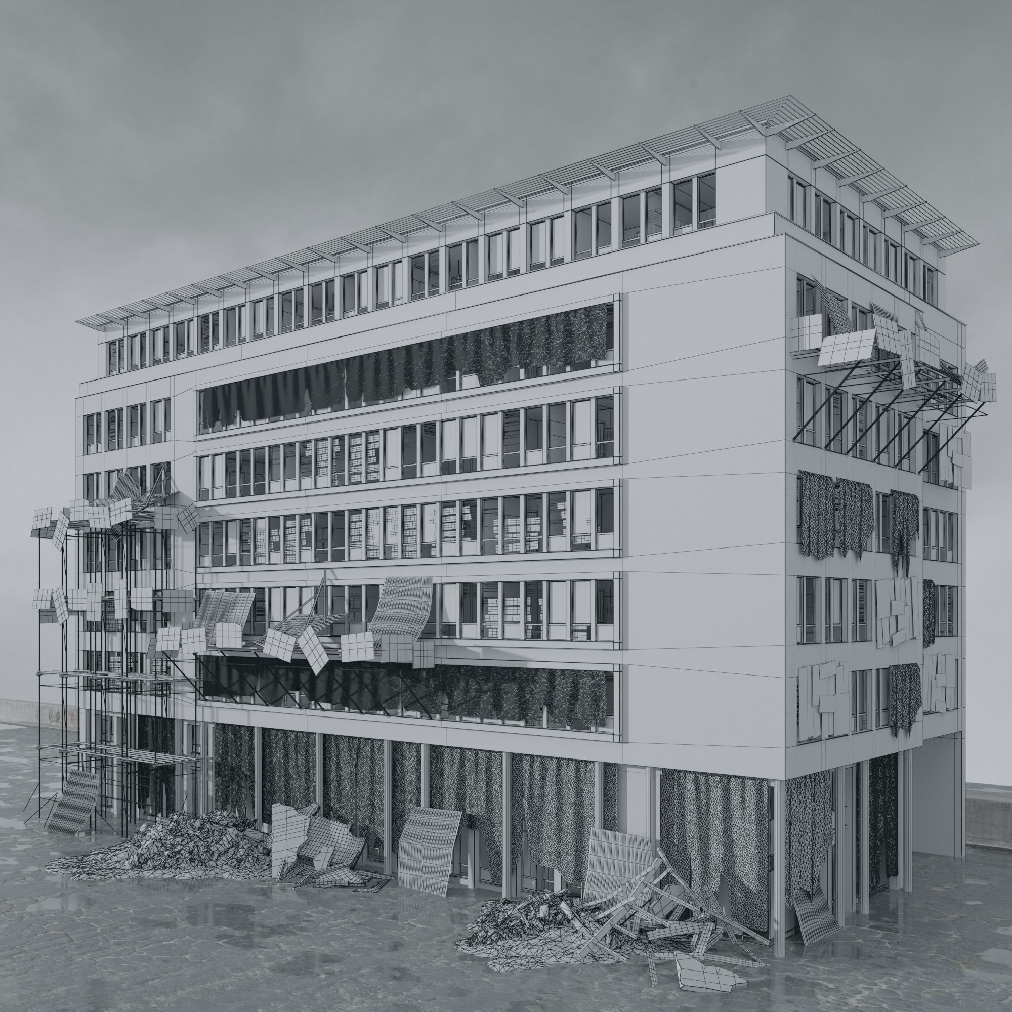 Post Apocalyptic Buildings 3D Model – High Quality PBR Textures, FBX - View 55