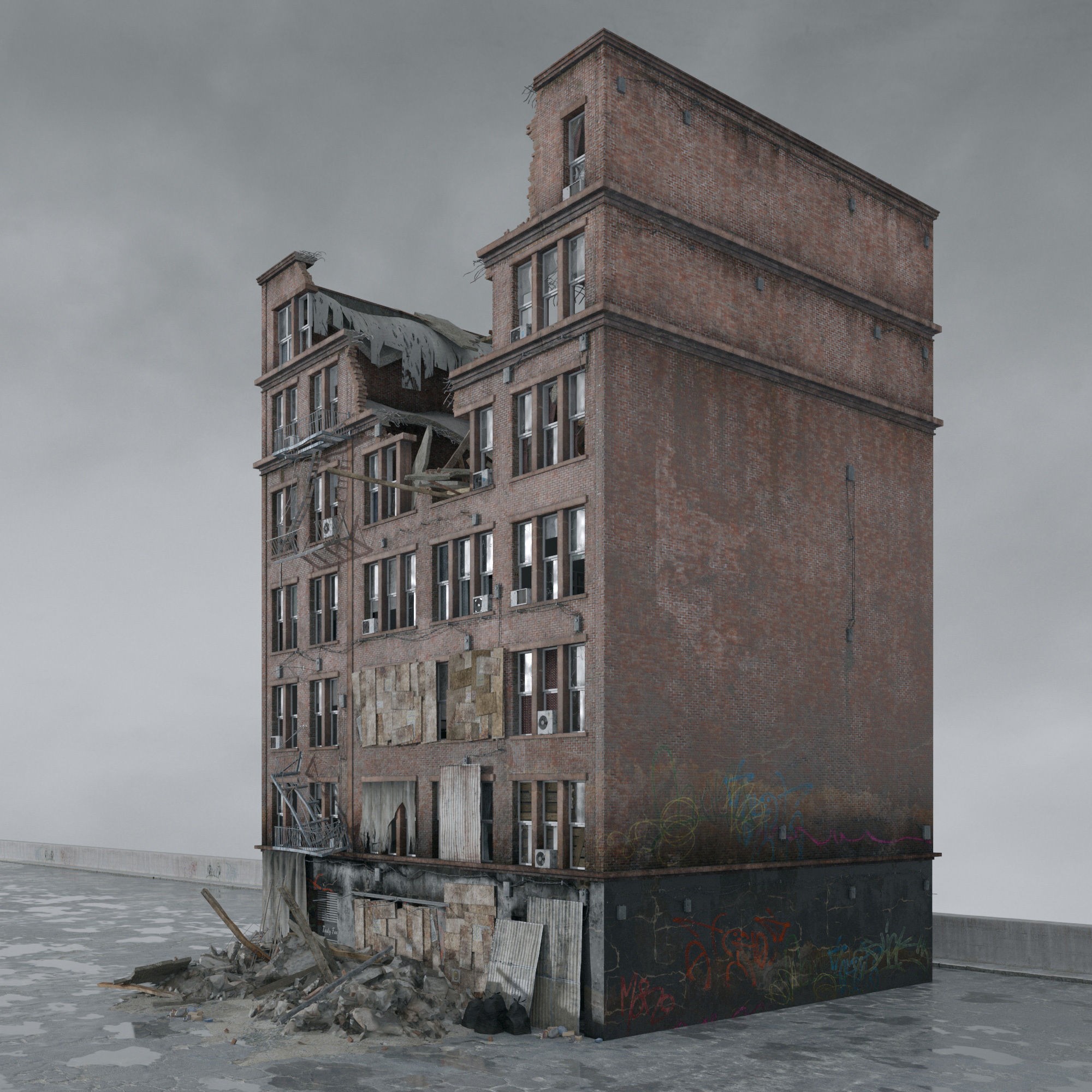 Post Apocalyptic Buildings 3D Model – High Quality PBR Textures, FBX - View 56