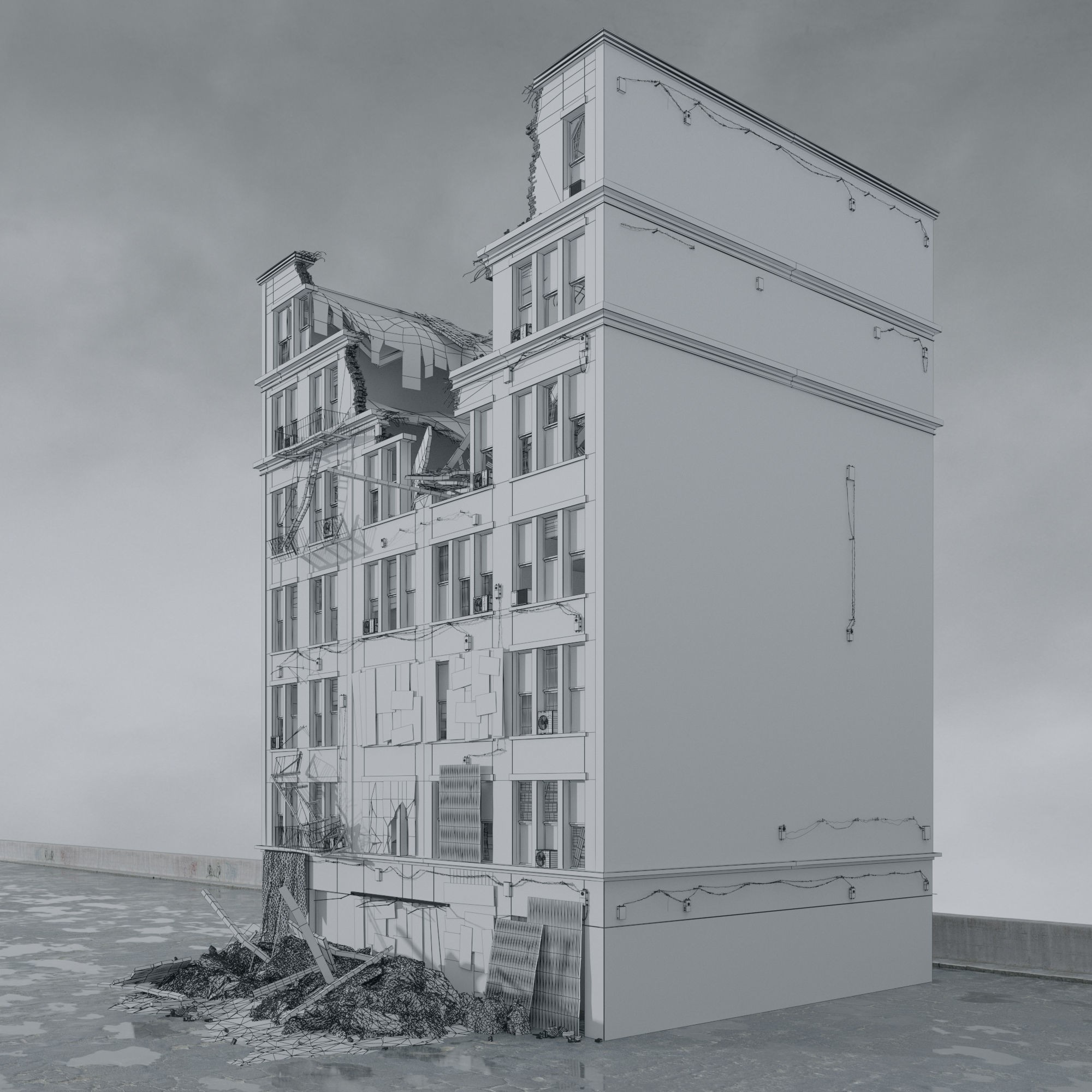 Post Apocalyptic Buildings 3D Model – High Quality PBR Textures, FBX - View 57