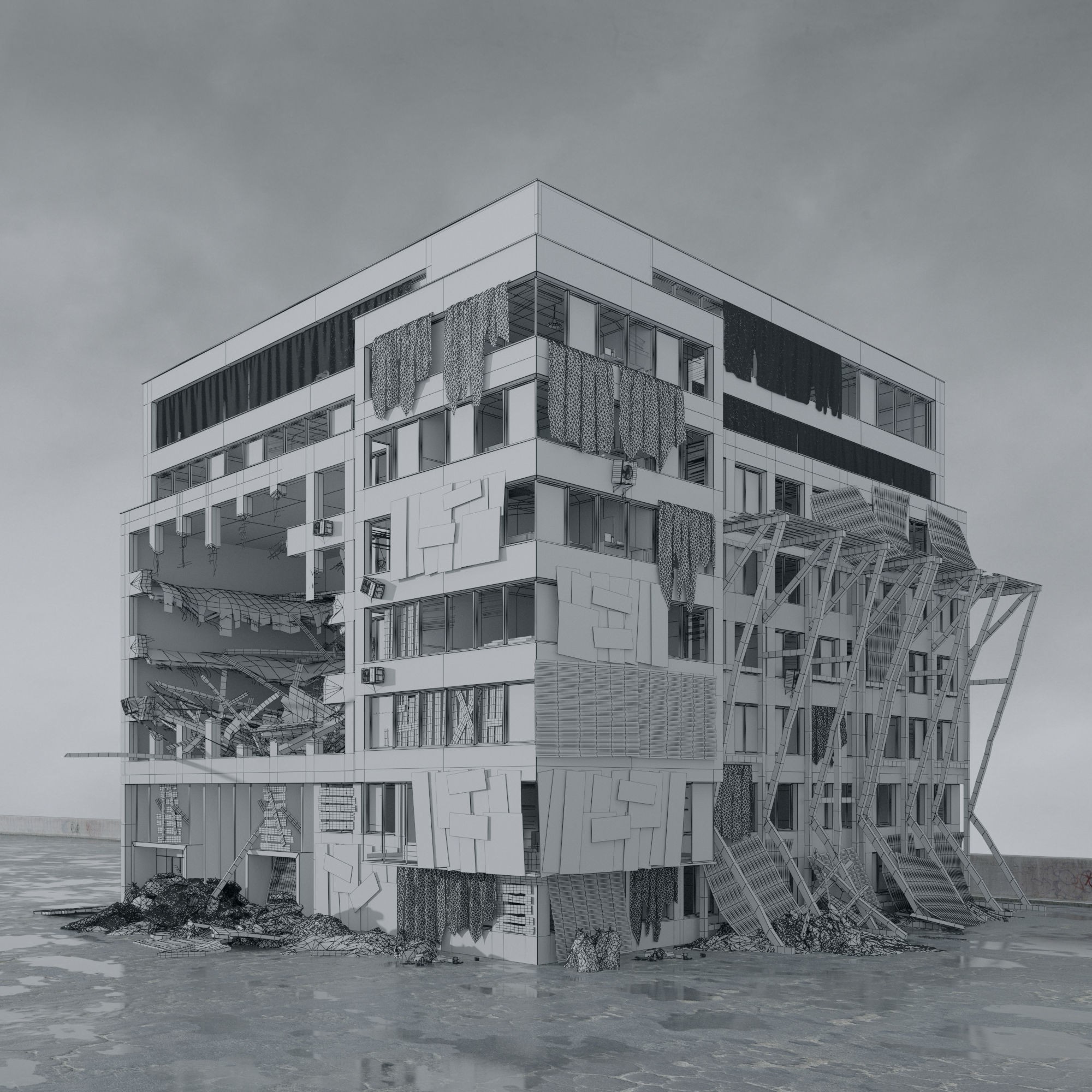 Post Apocalyptic Buildings 3D Model – High Quality PBR Textures, FBX - View 59