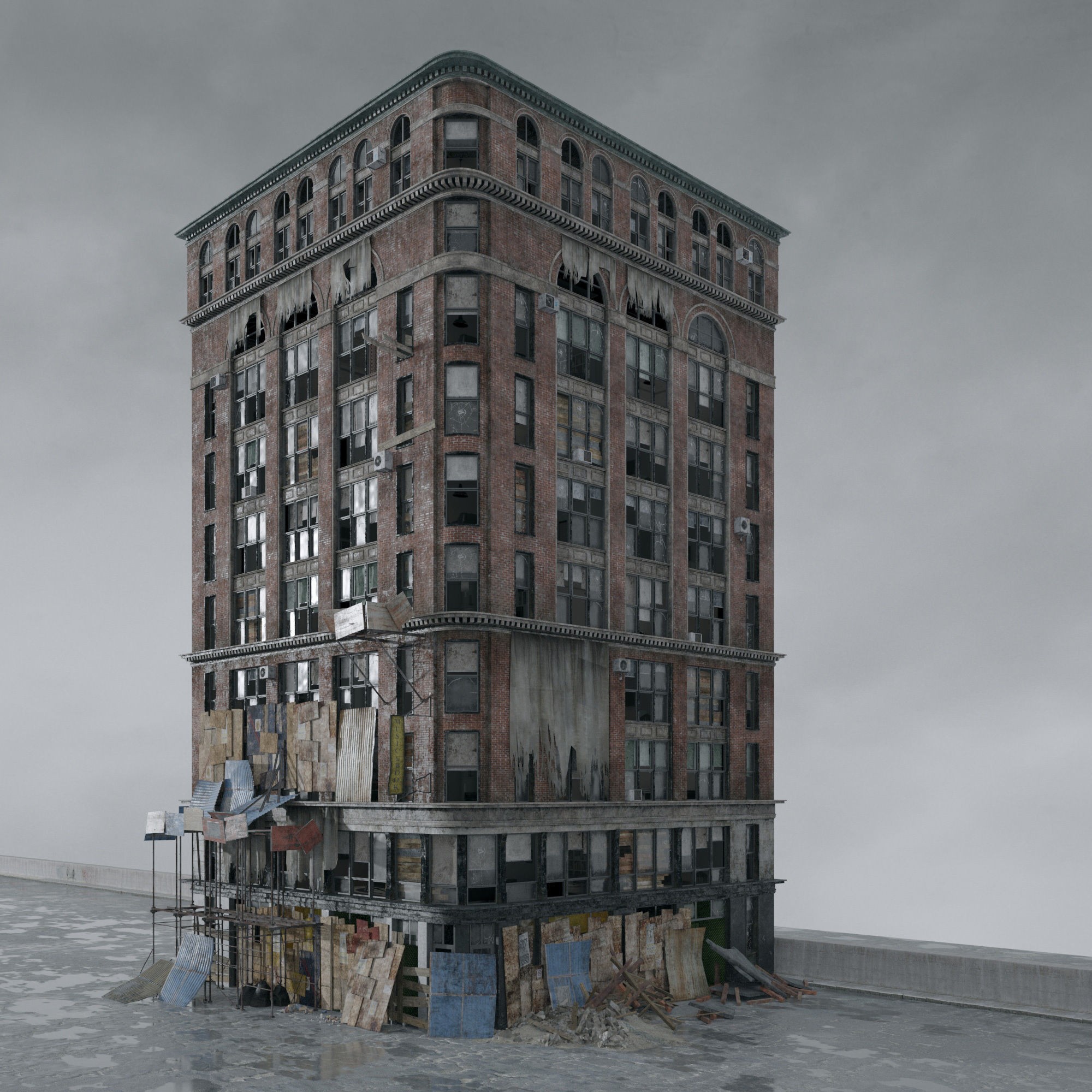 Post Apocalyptic Buildings 3D Model – High Quality PBR Textures, FBX - View 60
