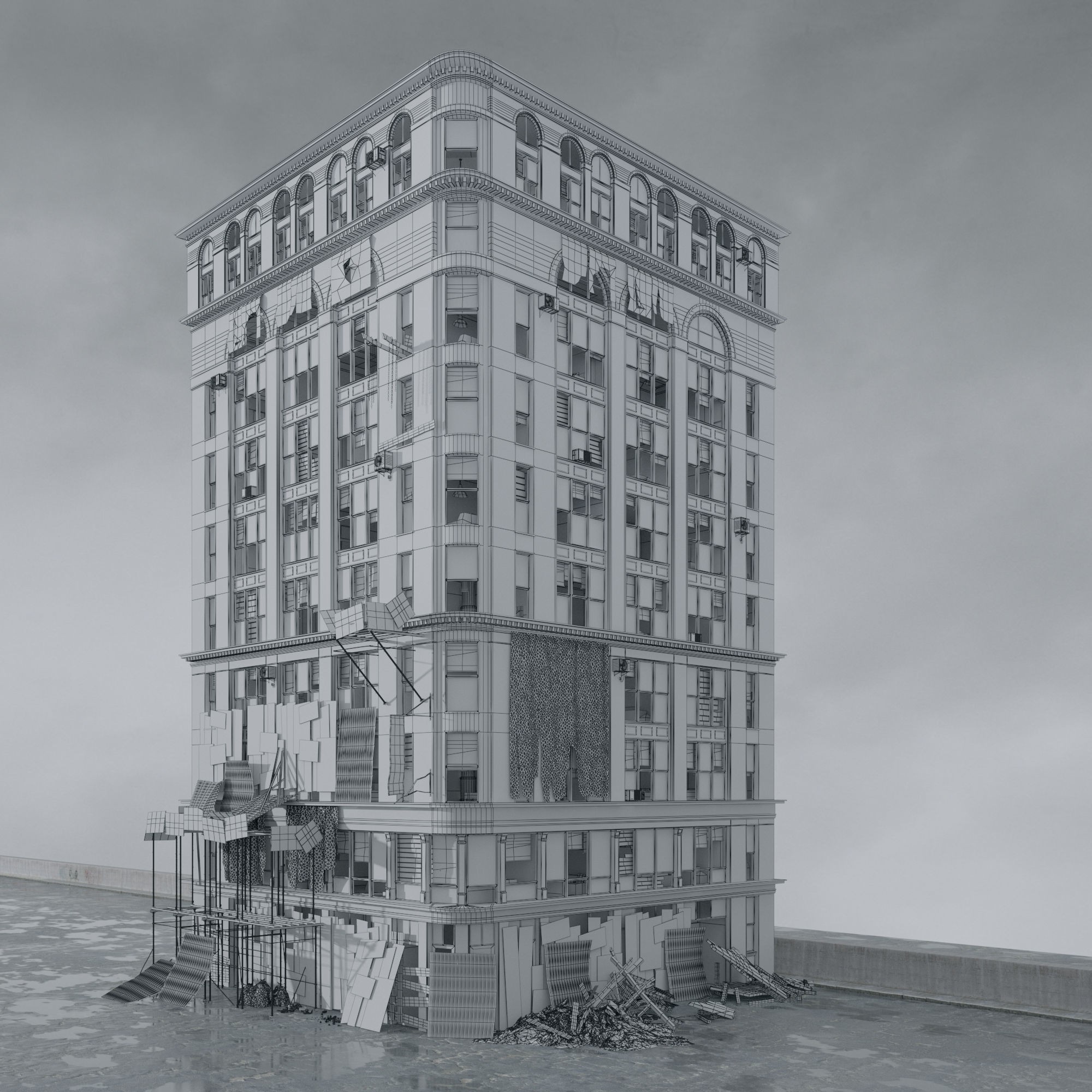 Post Apocalyptic Buildings 3D Model – High Quality PBR Textures, FBX - View 61